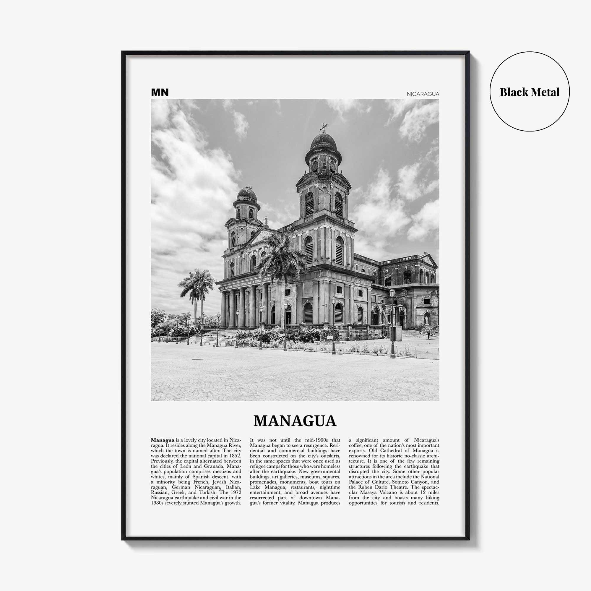 Managua Print Black and White, Managua Wall Art, Managua Poster, Managua Photo, Managua Wall Décor, Nicaragua