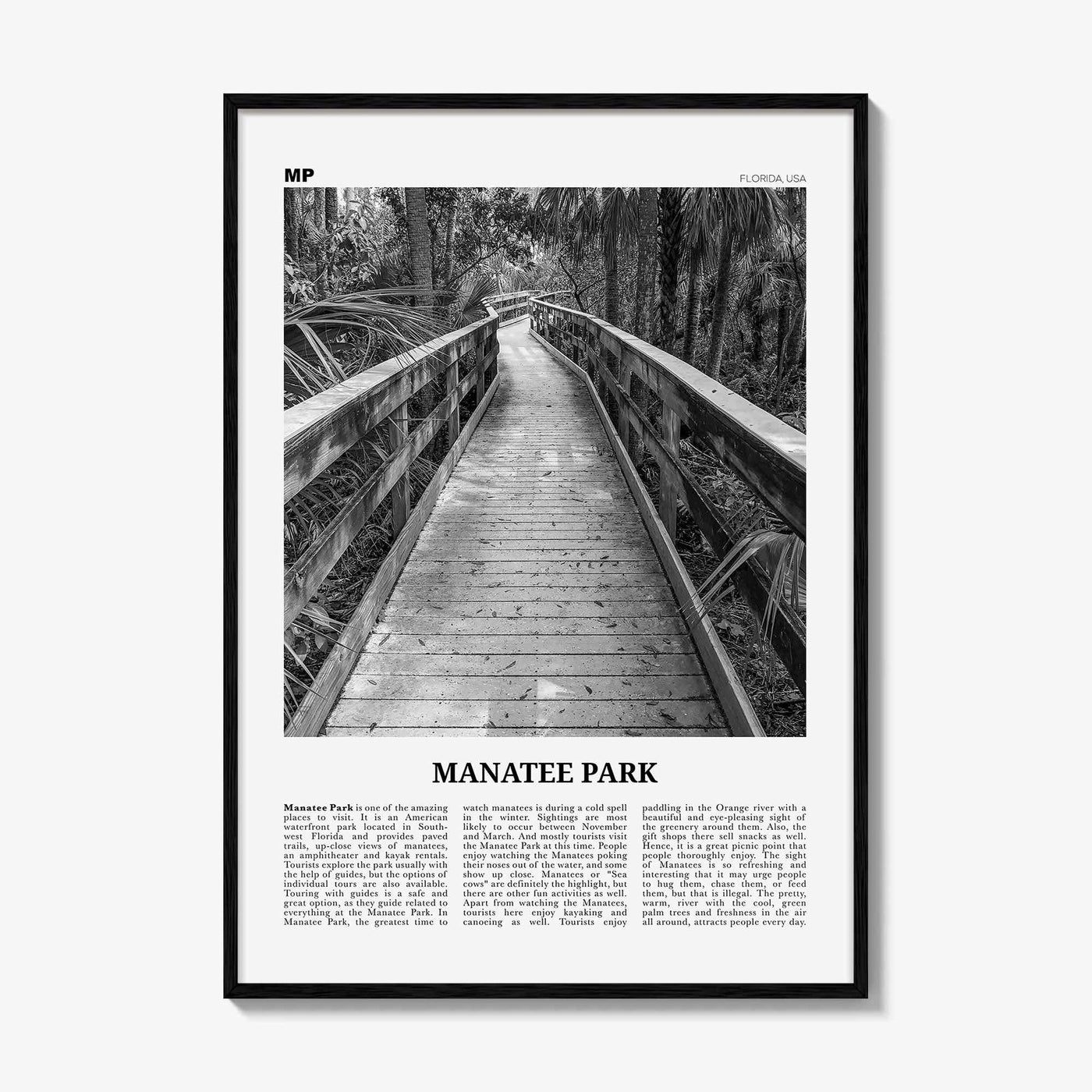 Manatee Park Print Black and White, Manatee Park Wall Art, Manatee Park Poster, Manatee Park Photo, Manatee Park Wall Décor, Florida, USA