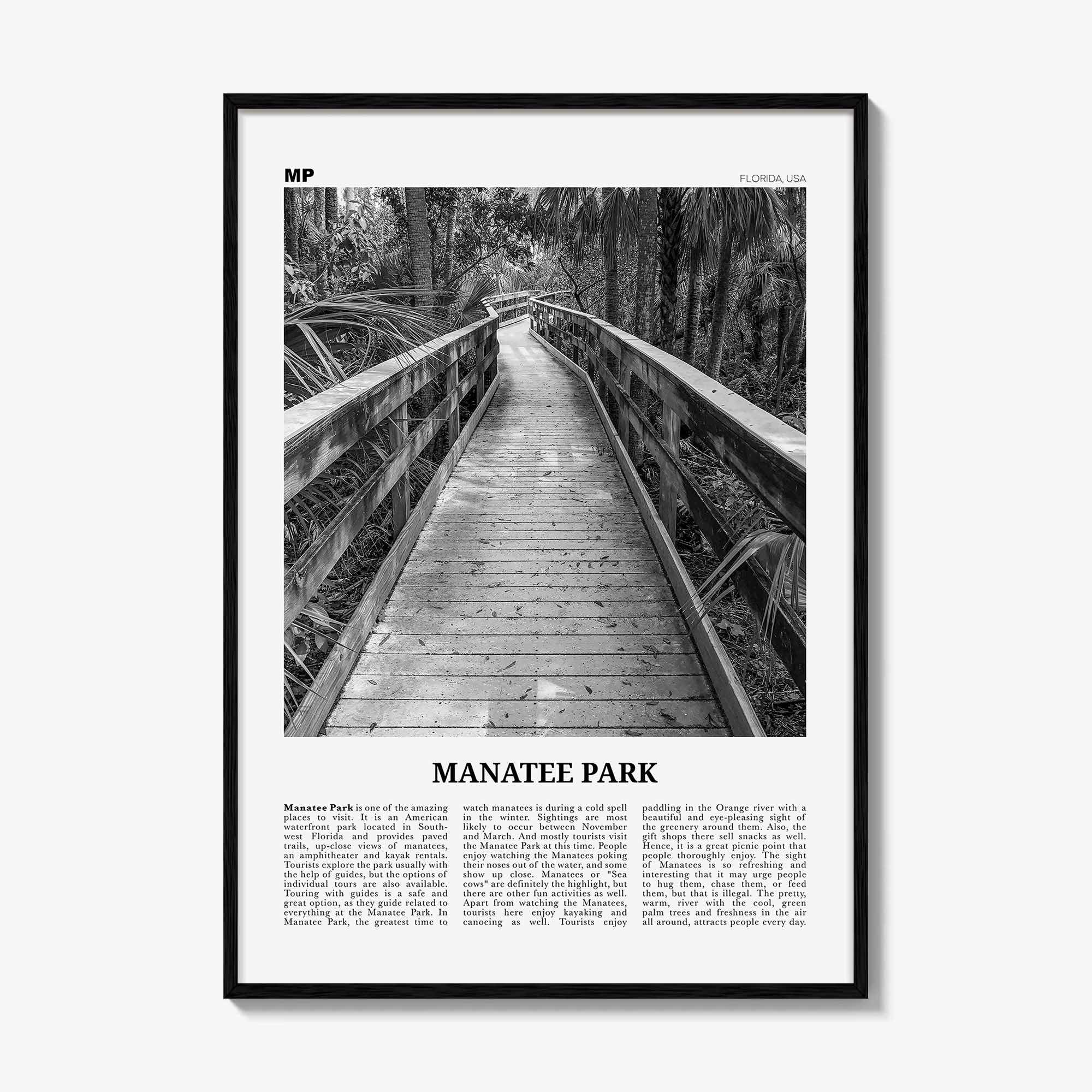 Manatee Park Print Black and White, Manatee Park Wall Art, Manatee Park Poster, Manatee Park Photo, Manatee Park Wall Décor, Florida, USA