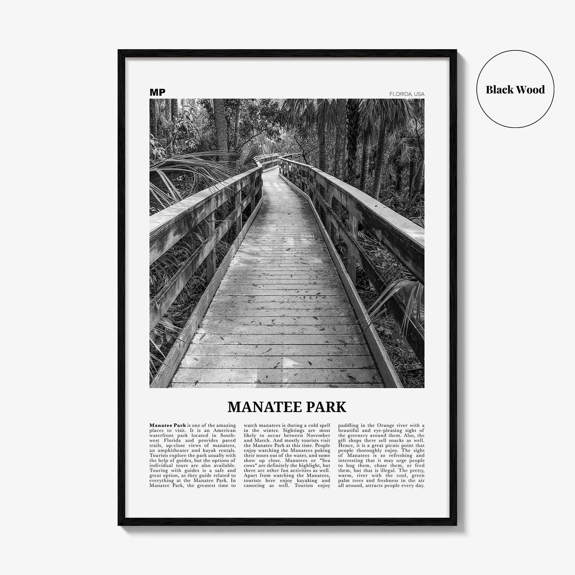 Manatee Park Print Black and White, Manatee Park Wall Art, Manatee Park Poster, Manatee Park Photo, Manatee Park Wall Décor, Florida, USA