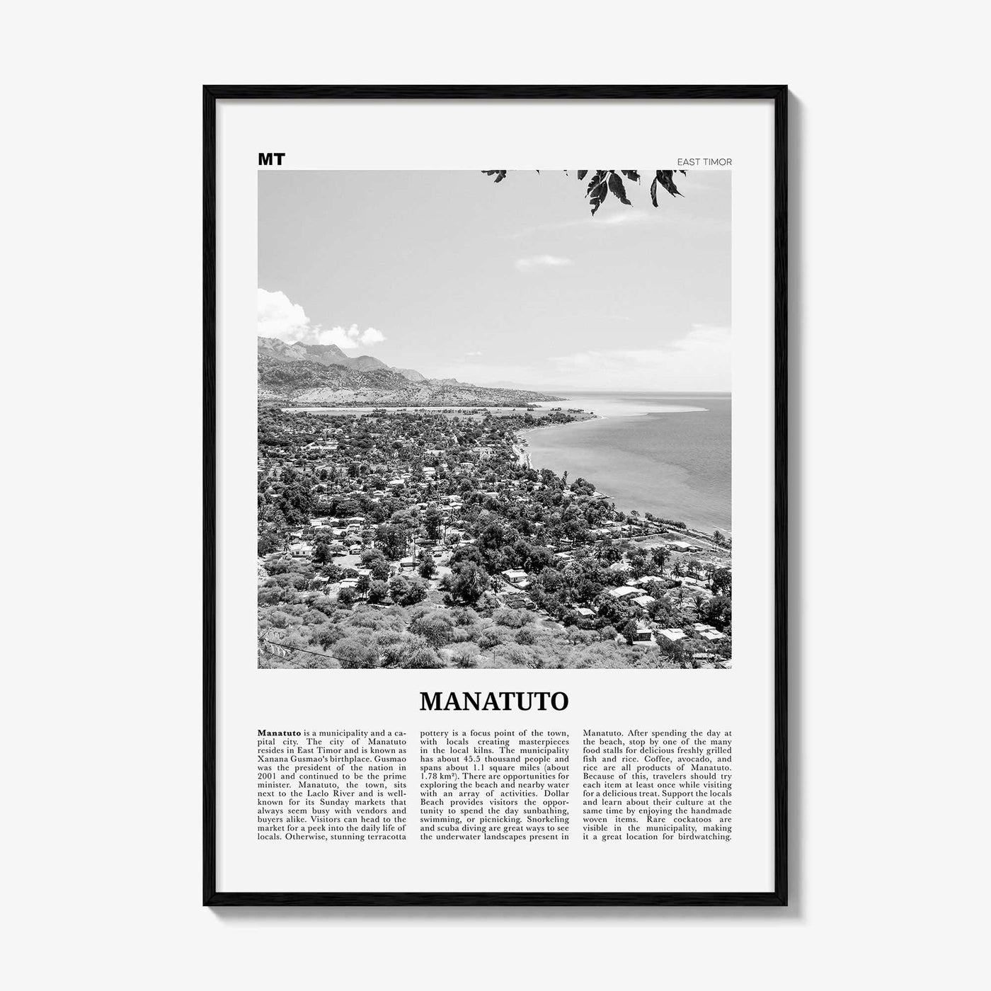 Manatuto Print Black and White, Manatuto Wall Art, Manatuto Poster, Manatuto Photo, Manatuto Wall Décor, Manatuto Map, East Timor