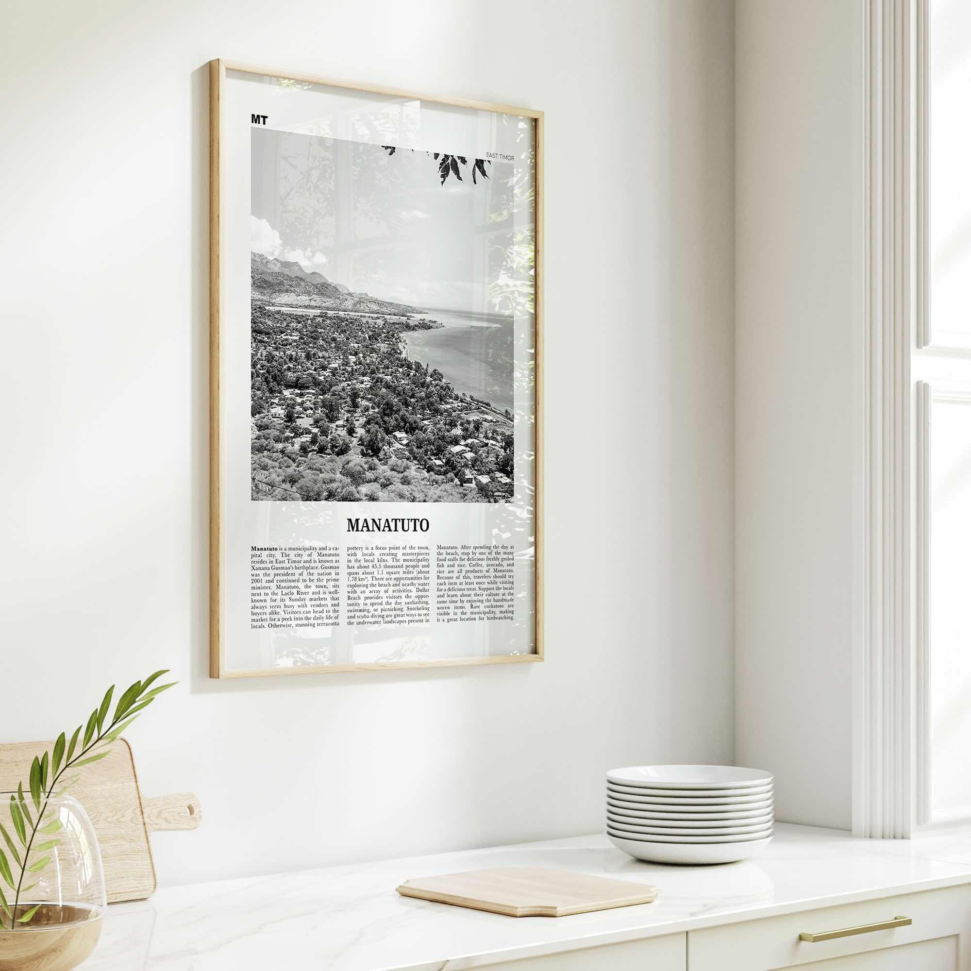 Manatuto Print Black and White, Manatuto Wall Art, Manatuto Poster, Manatuto Photo, Manatuto Wall Décor, Manatuto Map, East Timor