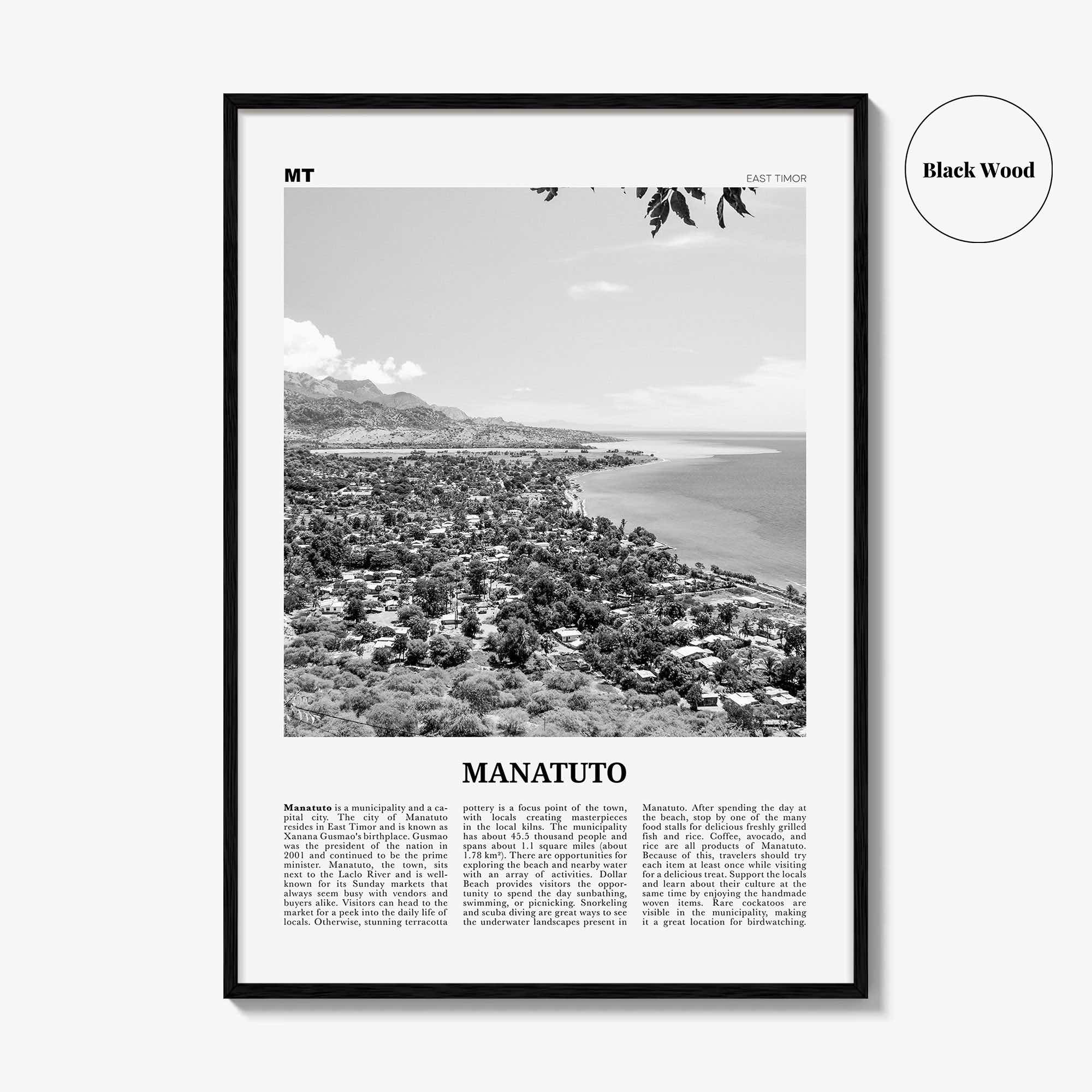 Manatuto Print Black and White, Manatuto Wall Art, Manatuto Poster, Manatuto Photo, Manatuto Wall Décor, Manatuto Map, East Timor