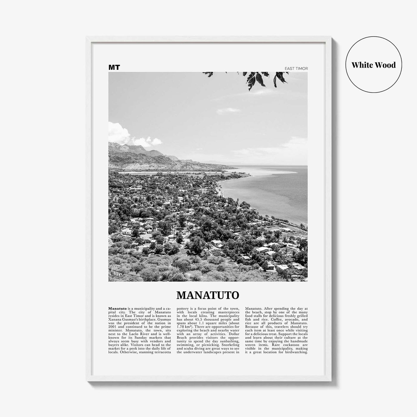 Manatuto Print Black and White, Manatuto Wall Art, Manatuto Poster, Manatuto Photo, Manatuto Wall Décor, Manatuto Map, East Timor