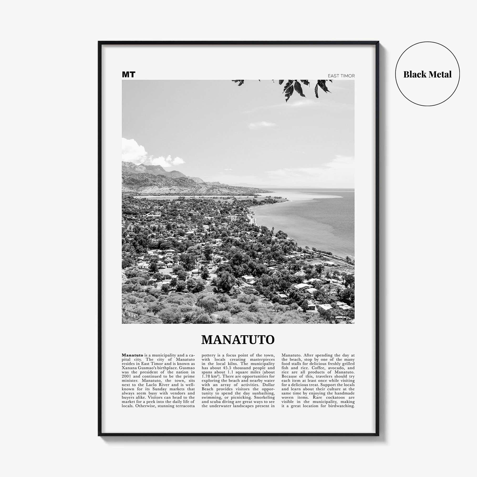 Manatuto Print Black and White, Manatuto Wall Art, Manatuto Poster, Manatuto Photo, Manatuto Wall Décor, Manatuto Map, East Timor