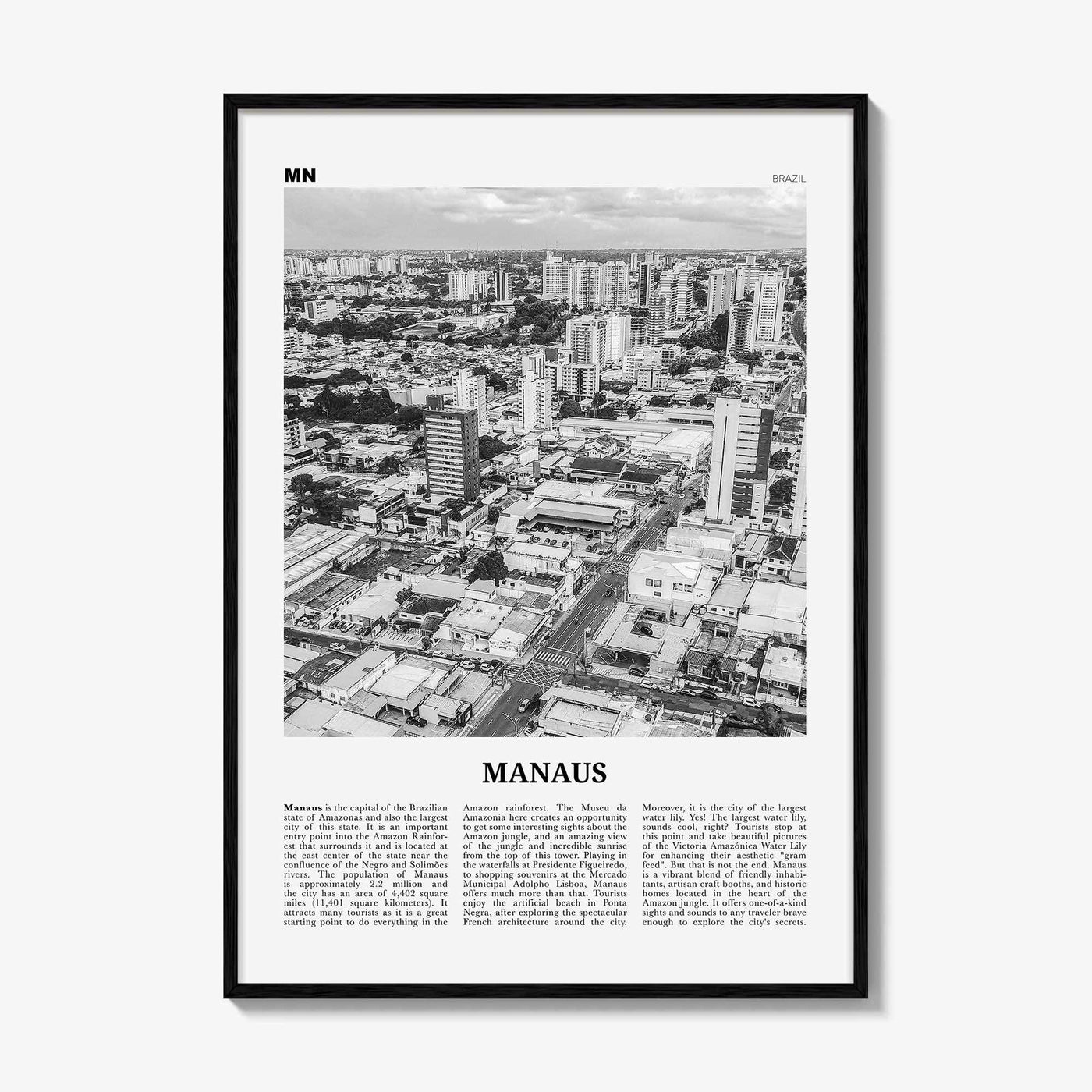 Manaus Print Black and White, Manaus Wall Art, Manaus Poster, Manaus Photo, Manaus Wall Décor, Manaus Map, Brazil