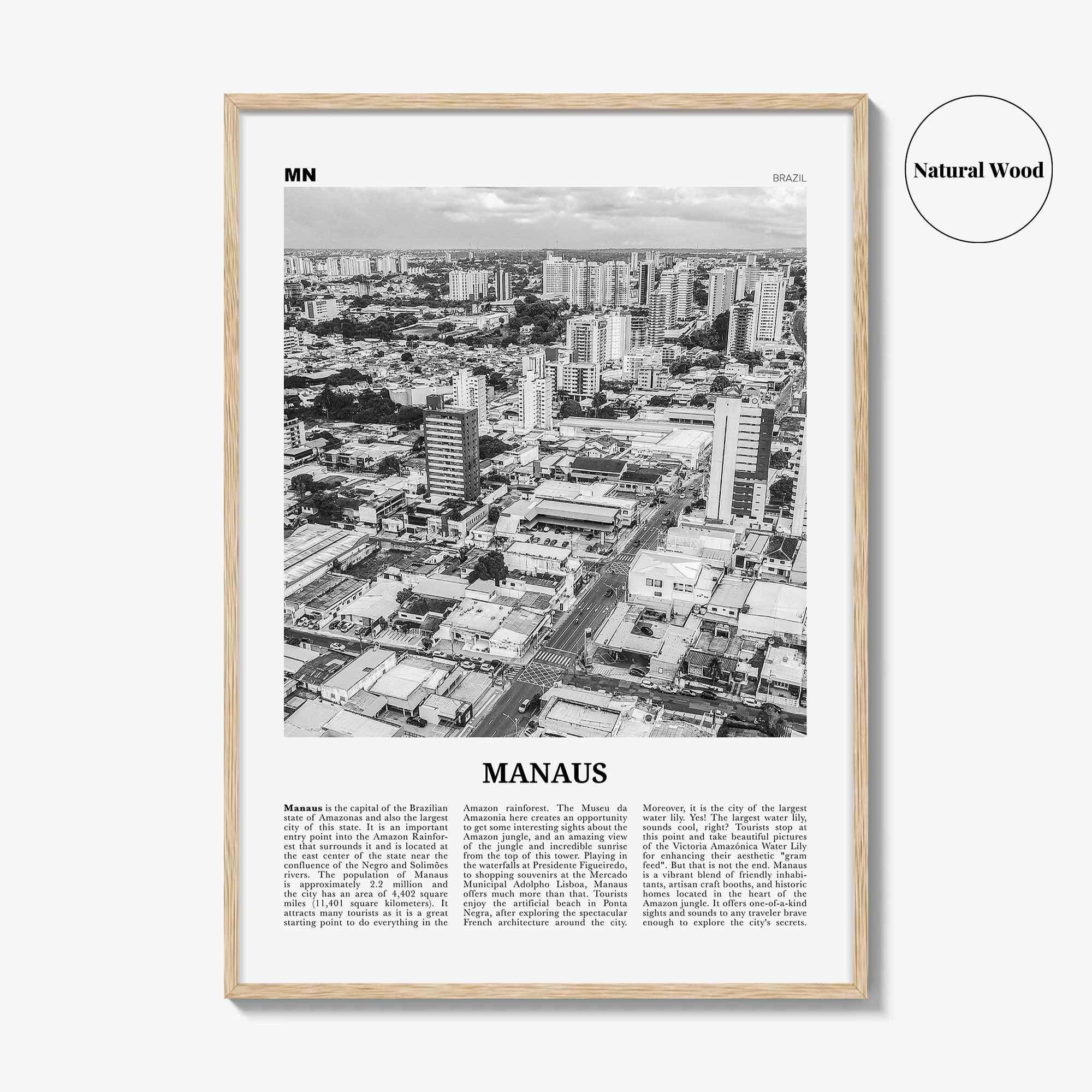 Manaus Print Black and White, Manaus Wall Art, Manaus Poster, Manaus Photo, Manaus Wall Décor, Manaus Map, Brazil