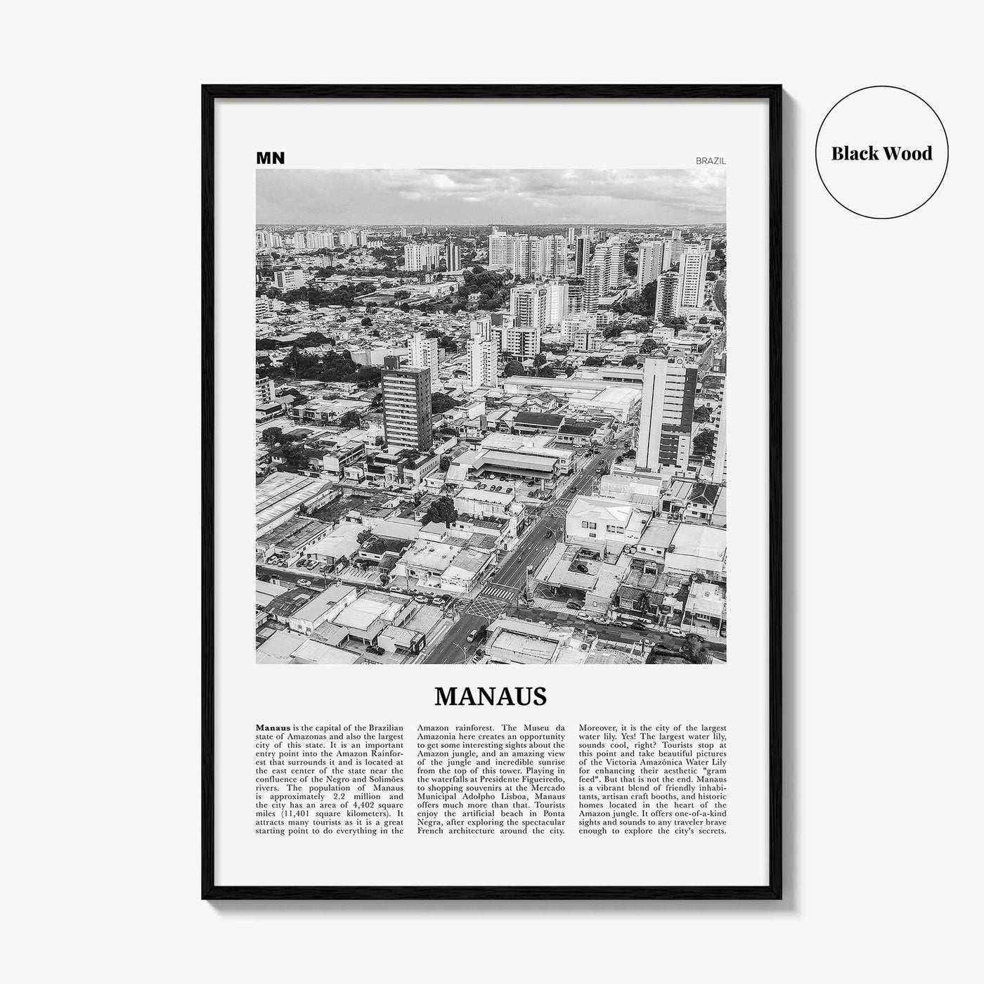 Manaus Print Black and White, Manaus Wall Art, Manaus Poster, Manaus Photo, Manaus Wall Décor, Manaus Map, Brazil