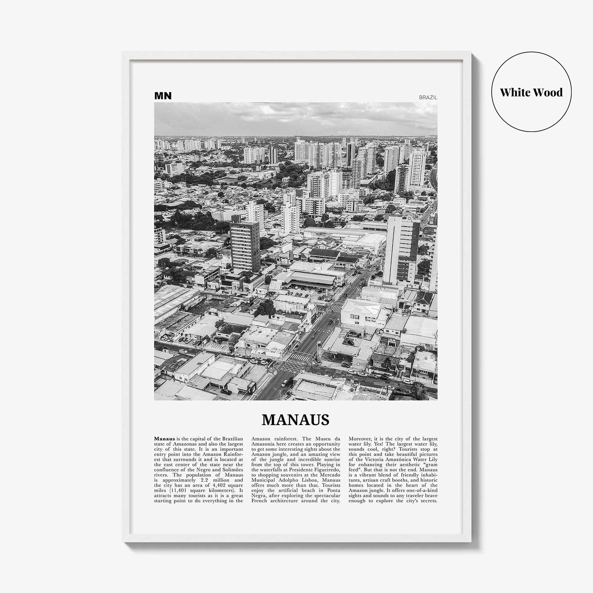 Manaus Print Black and White, Manaus Wall Art, Manaus Poster, Manaus Photo, Manaus Wall Décor, Manaus Map, Brazil