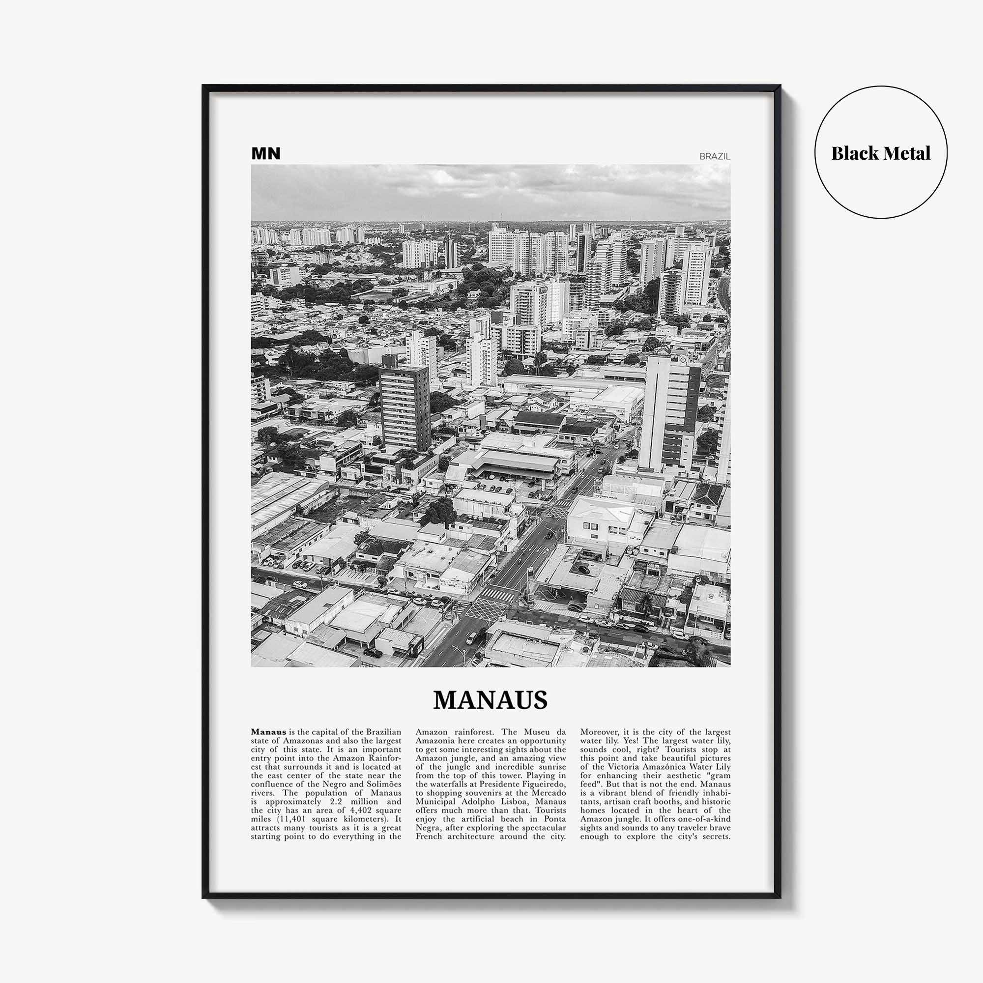Manaus Print Black and White, Manaus Wall Art, Manaus Poster, Manaus Photo, Manaus Wall Décor, Manaus Map, Brazil