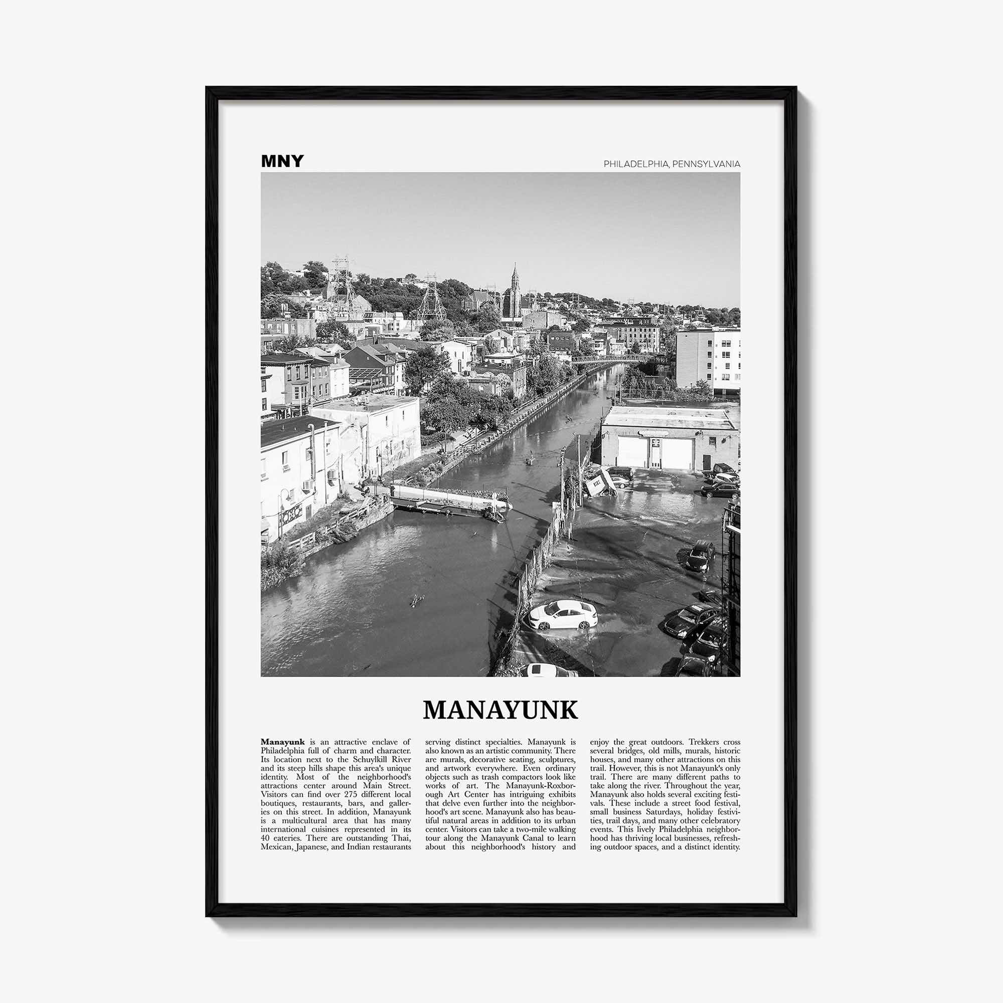 Manayunk Print Black and White, Manayunk Wall Art, Manayunk Poster, Manayunk Photo, Manayunk Map, Manayunk Decor, Philadelphia, Pennsylvania