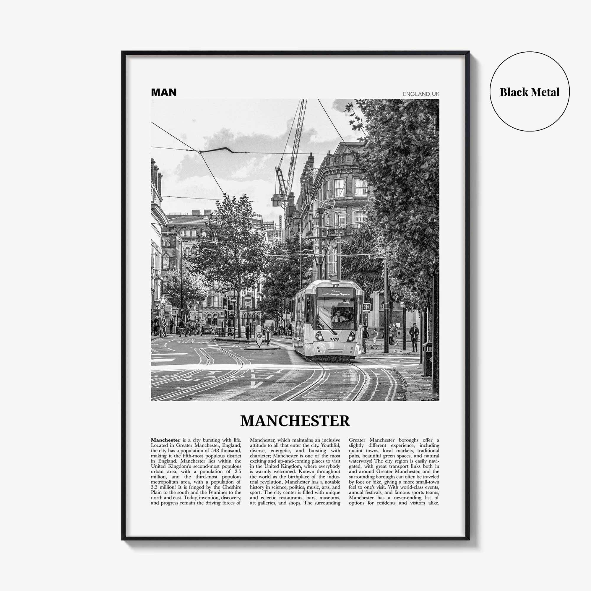 Manchester Print Black and White England No 1, Manchester Wall Art, Manchester Poster, Manchester Photo, UK, United Kingdom