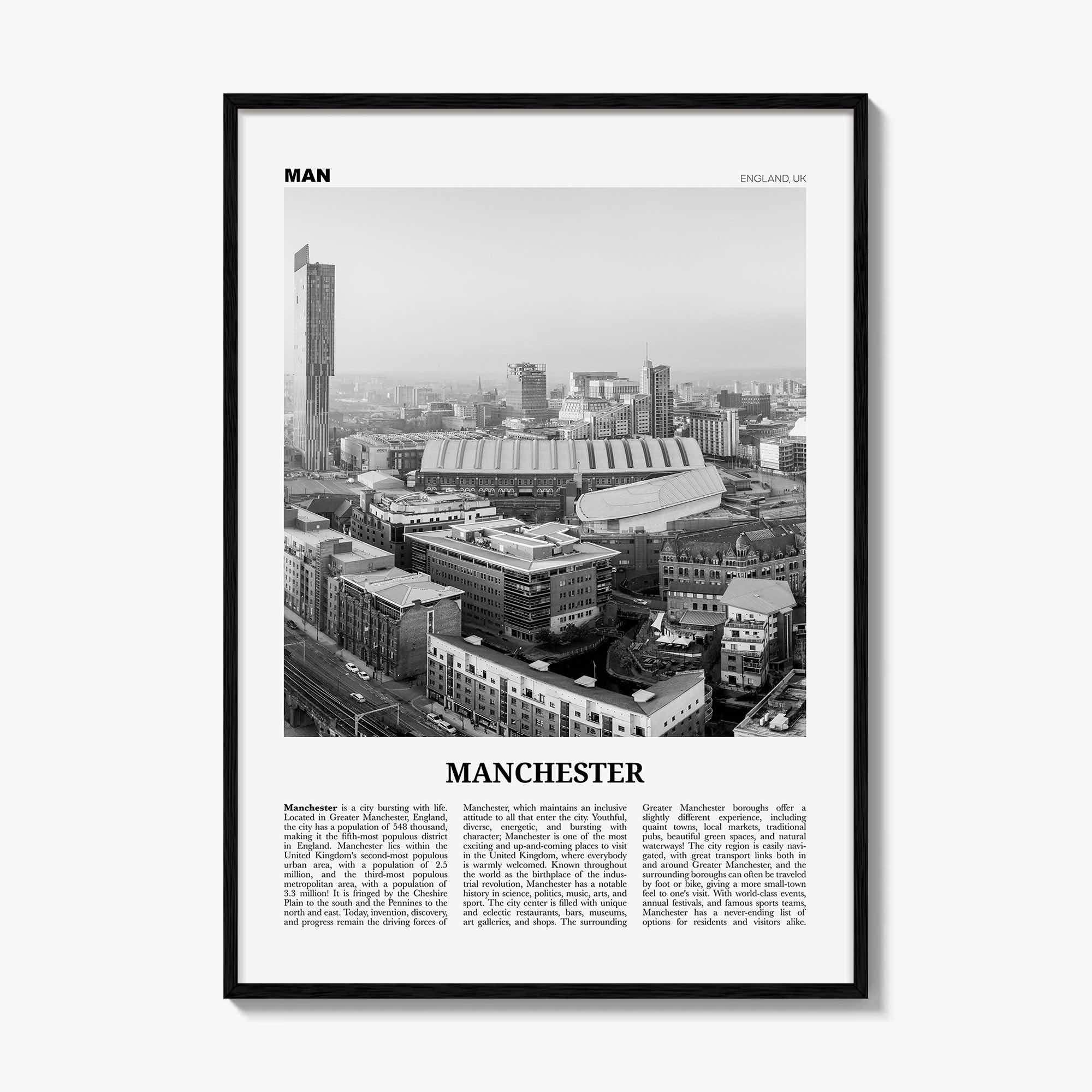 Manchester Print Black and White England No 2, Manchester Wall Art, Manchester Poster, Manchester Photo, UK, United Kingdom