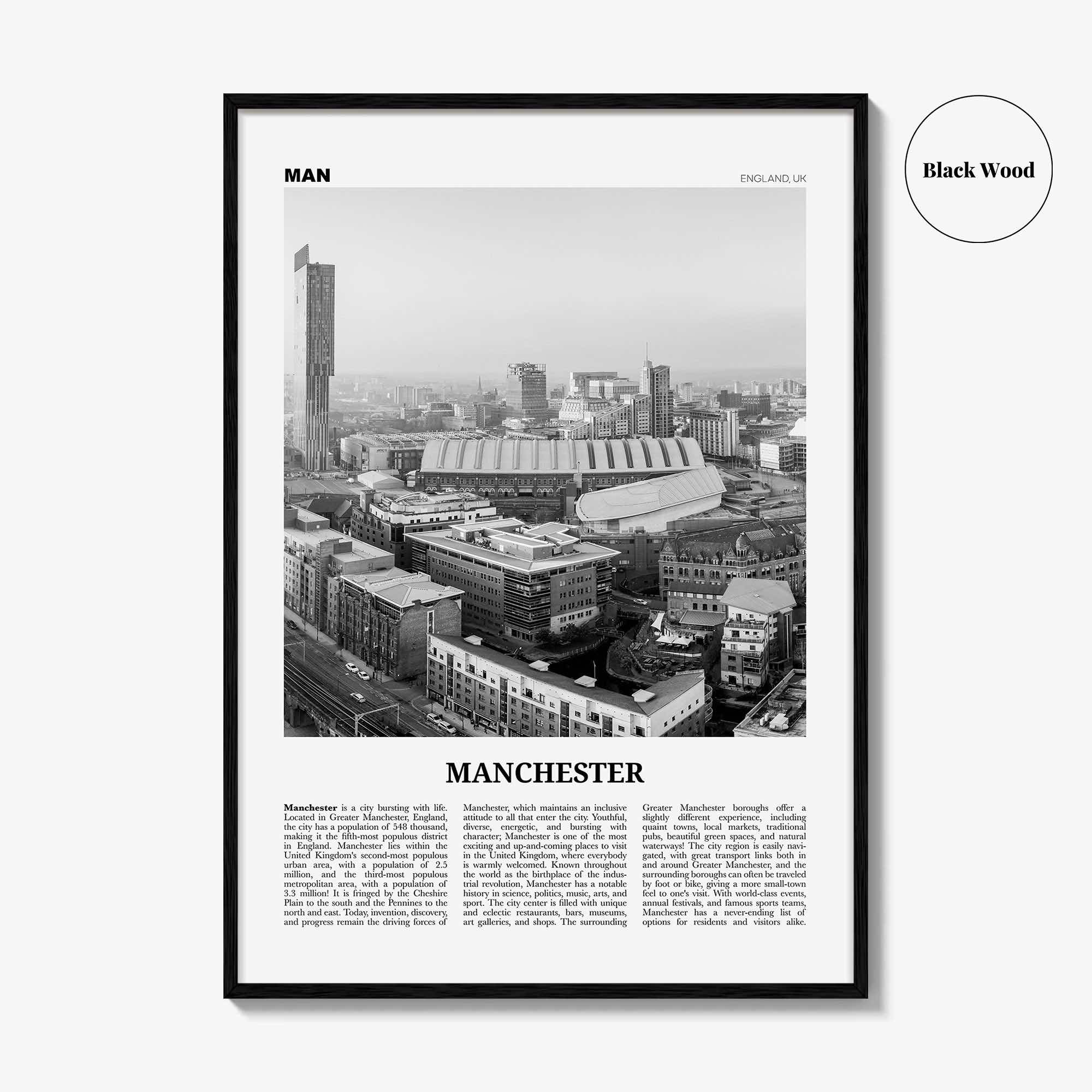 Manchester Print Black and White England No 2, Manchester Wall Art, Manchester Poster, Manchester Photo, UK, United Kingdom