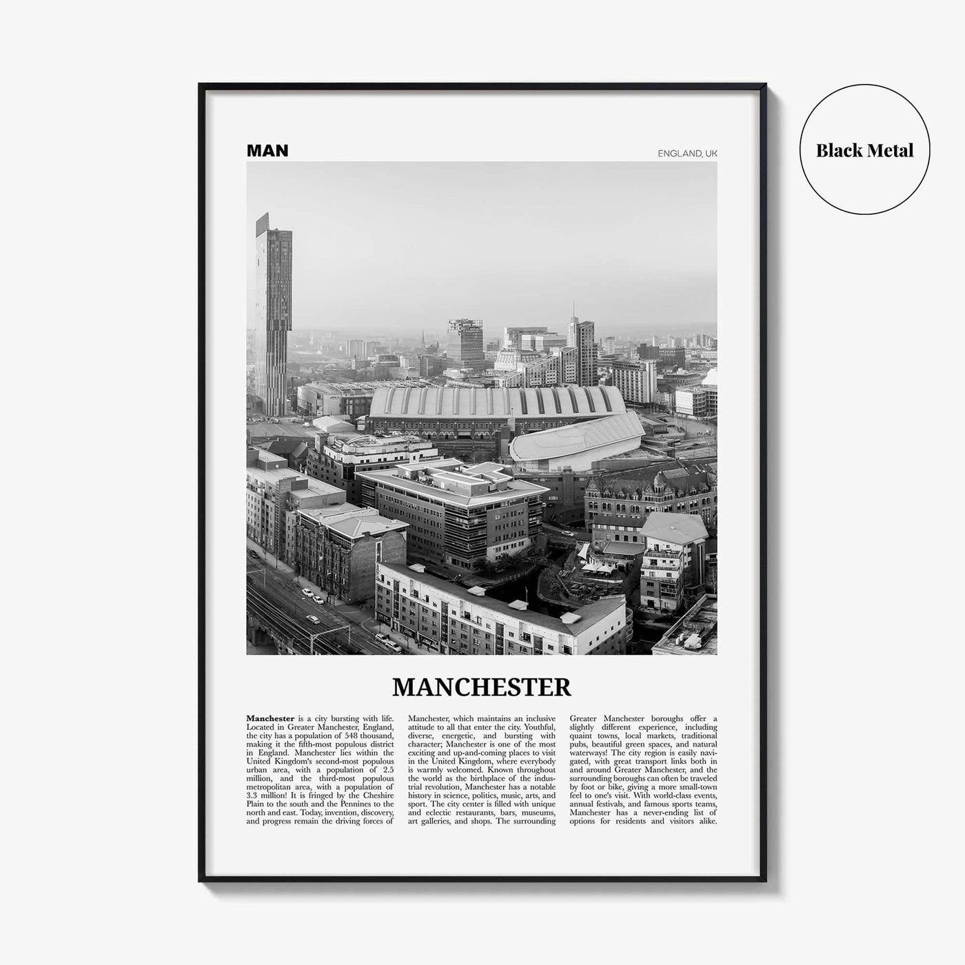 Manchester Print Black and White England No 2, Manchester Wall Art, Manchester Poster, Manchester Photo, UK, United Kingdom