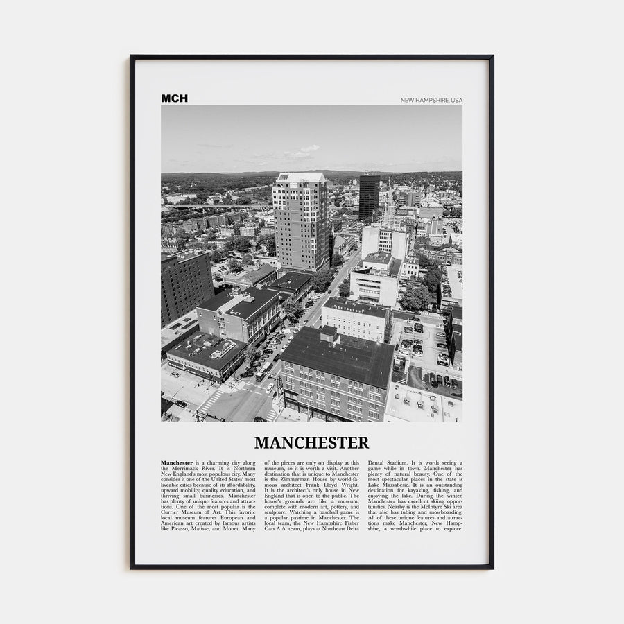 Manchester, New Hampshire Travel B&W Poster