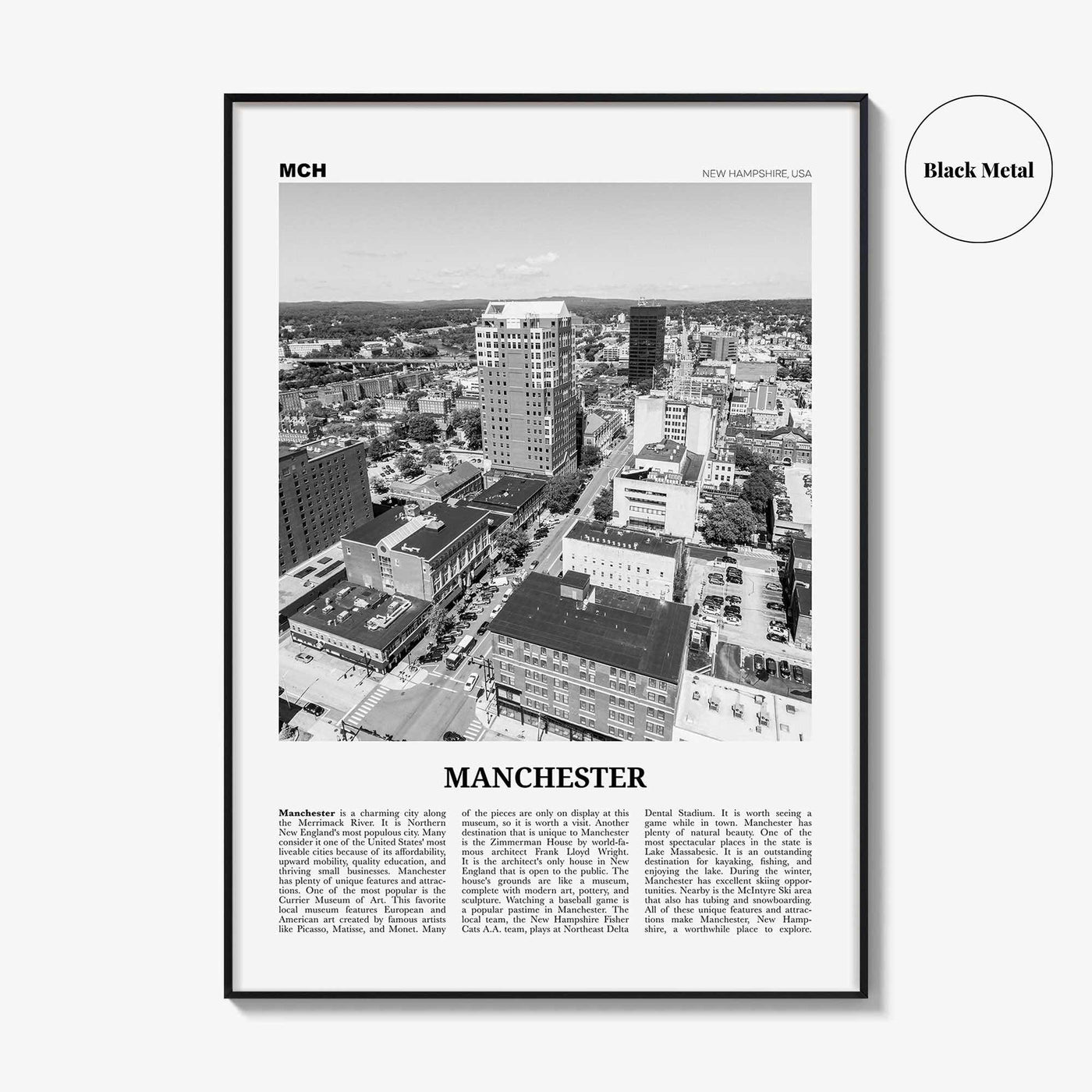 Manchester Print Black and White New Hampshire, Manchester Wall Art, Manchester Poster, Manchester Photo, USA, United States