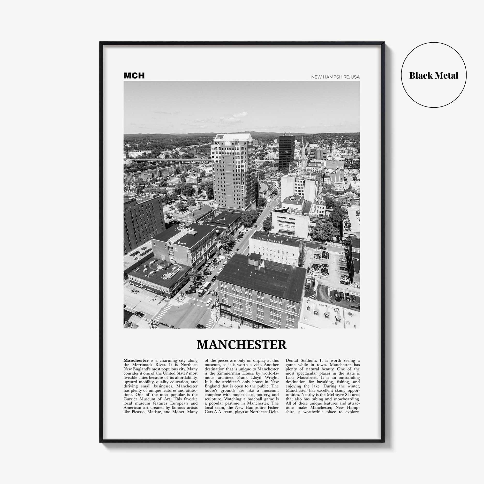 Manchester Print Black and White New Hampshire, Manchester Wall Art, Manchester Poster, Manchester Photo, USA, United States