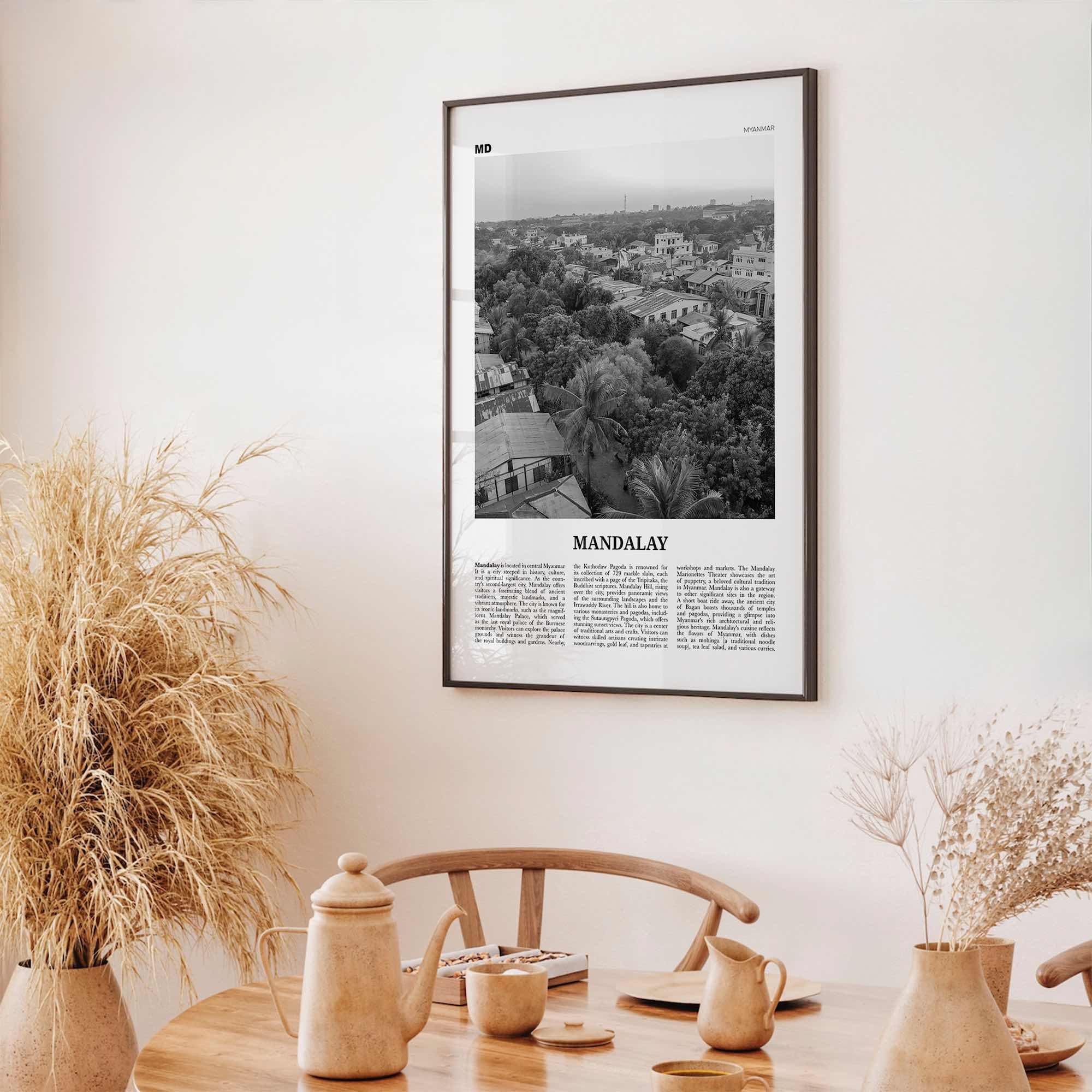 Mandalay Print Black and White, Mandalay Wall Art, Mandalay Poster, Mandalay Photo, Mandalay Wall Décor, Mandalay Map, Myanmar, Burma