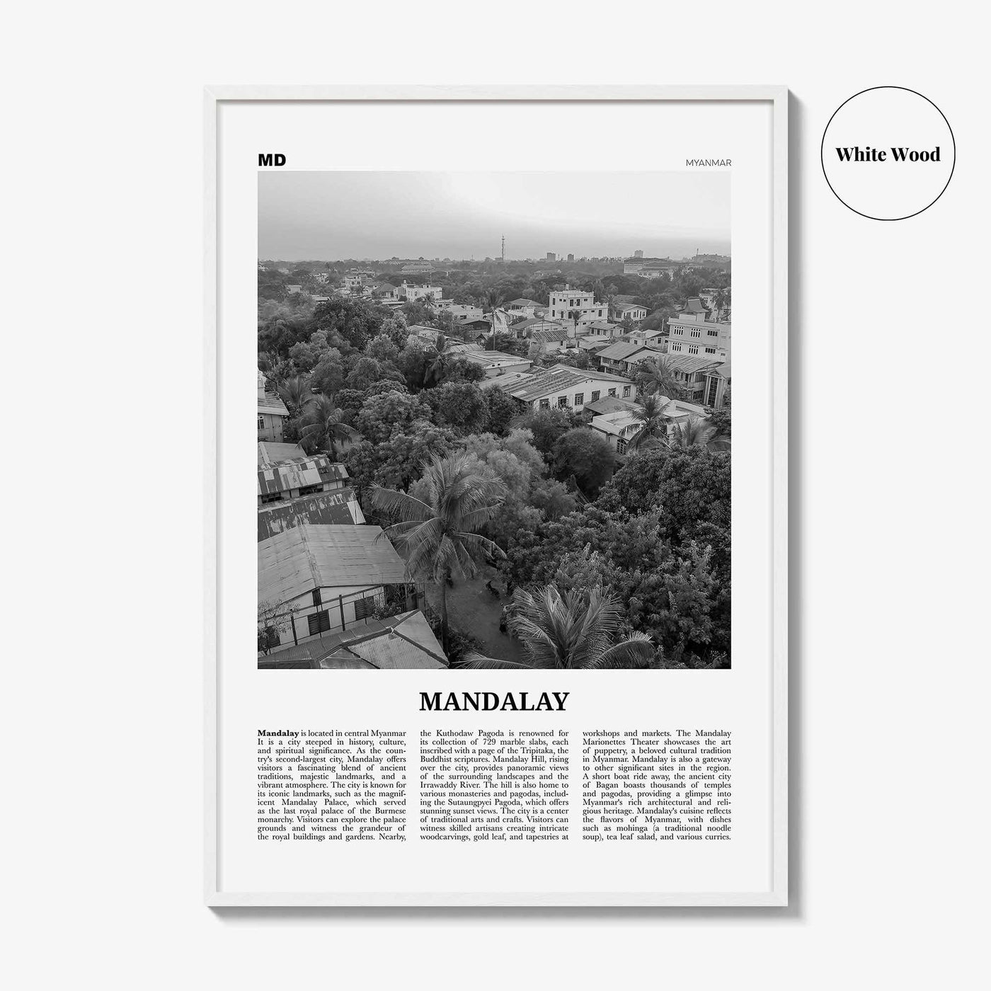 Mandalay Print Black and White, Mandalay Wall Art, Mandalay Poster, Mandalay Photo, Mandalay Wall Décor, Mandalay Map, Myanmar, Burma