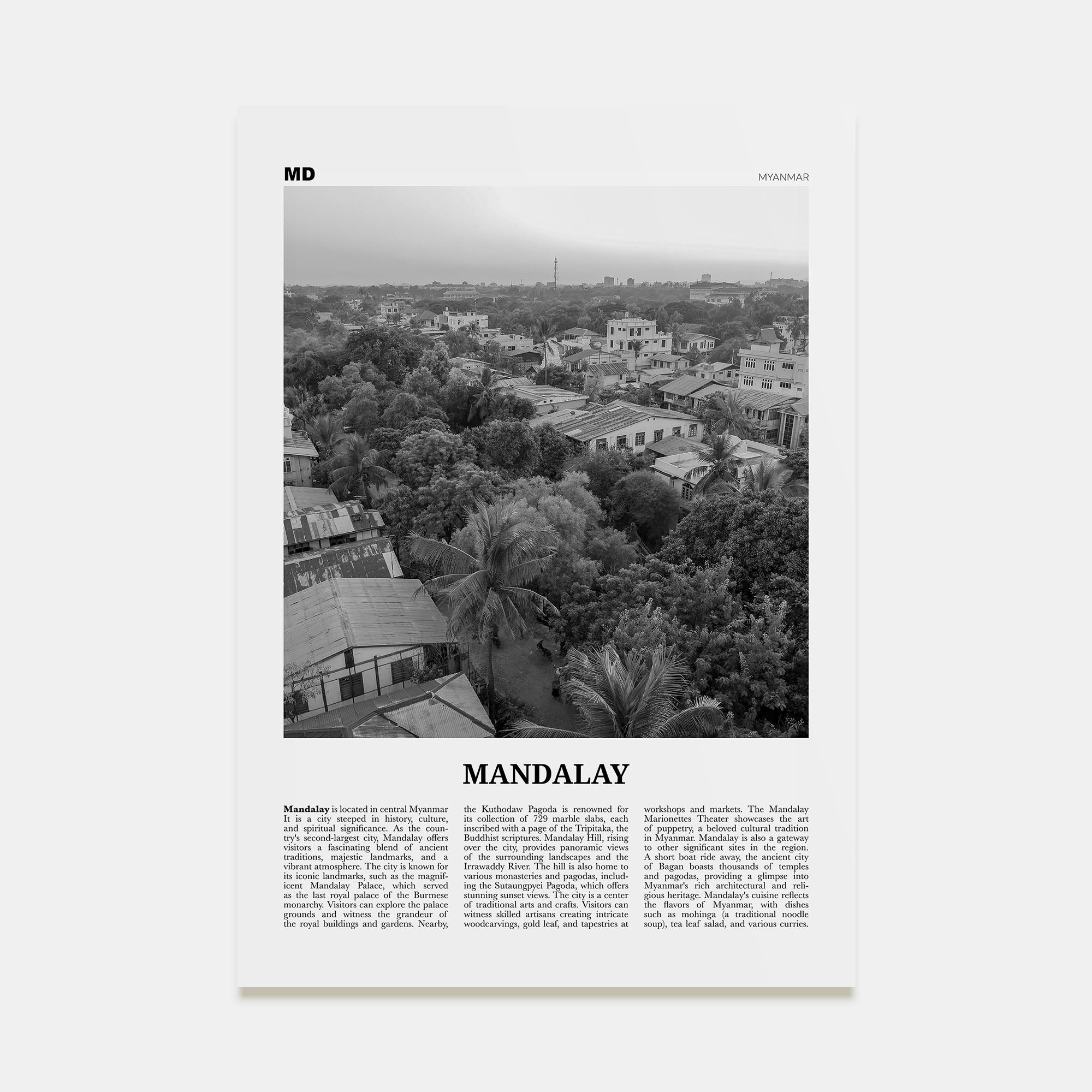Mandalay Travel B&W Poster