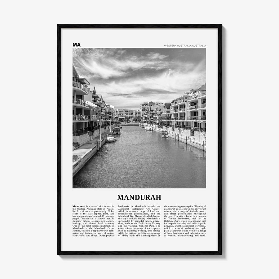 Mandurah Print Black and White, Mandurah Wall Art, Mandurah Poster, Mandurah Photo, Mandurah Wall Décor, Mandurah Map, Australia