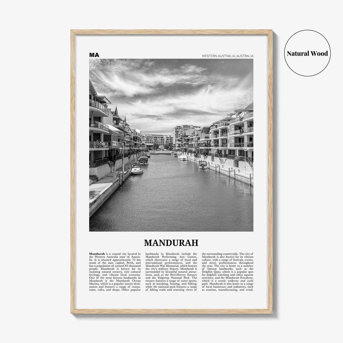 Mandurah Print Black and White, Mandurah Wall Art, Mandurah Poster, Mandurah Photo, Mandurah Wall Décor, Mandurah Map, Australia