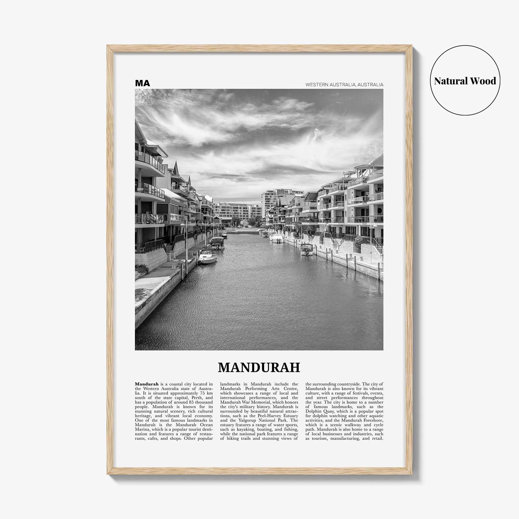 Mandurah Print Black and White, Mandurah Wall Art, Mandurah Poster, Mandurah Photo, Mandurah Wall Décor, Mandurah Map, Australia