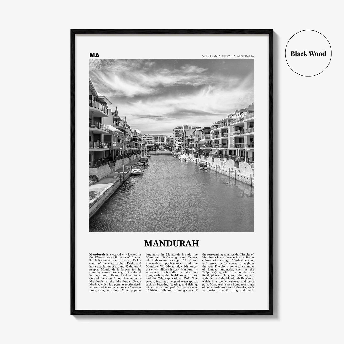 Mandurah Print Black and White, Mandurah Wall Art, Mandurah Poster, Mandurah Photo, Mandurah Wall Décor, Mandurah Map, Australia