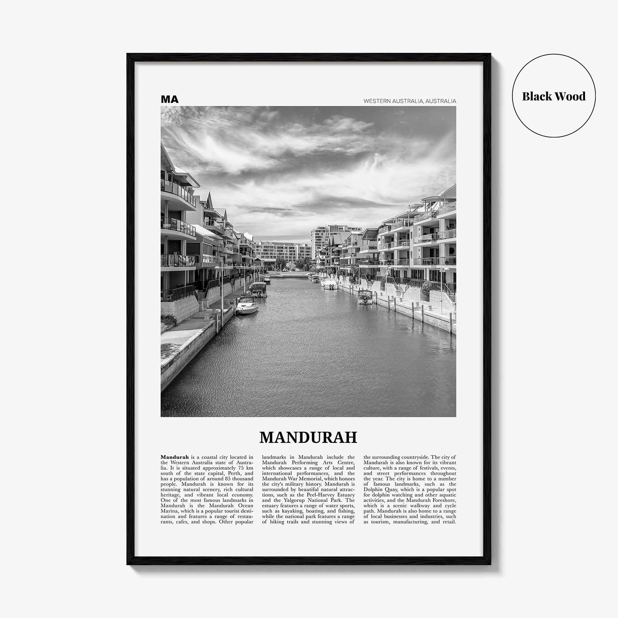 Mandurah Print Black and White, Mandurah Wall Art, Mandurah Poster, Mandurah Photo, Mandurah Wall Décor, Mandurah Map, Australia