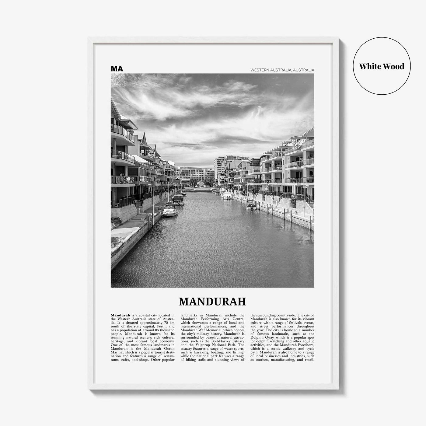 Mandurah Print Black and White, Mandurah Wall Art, Mandurah Poster, Mandurah Photo, Mandurah Wall Décor, Mandurah Map, Australia