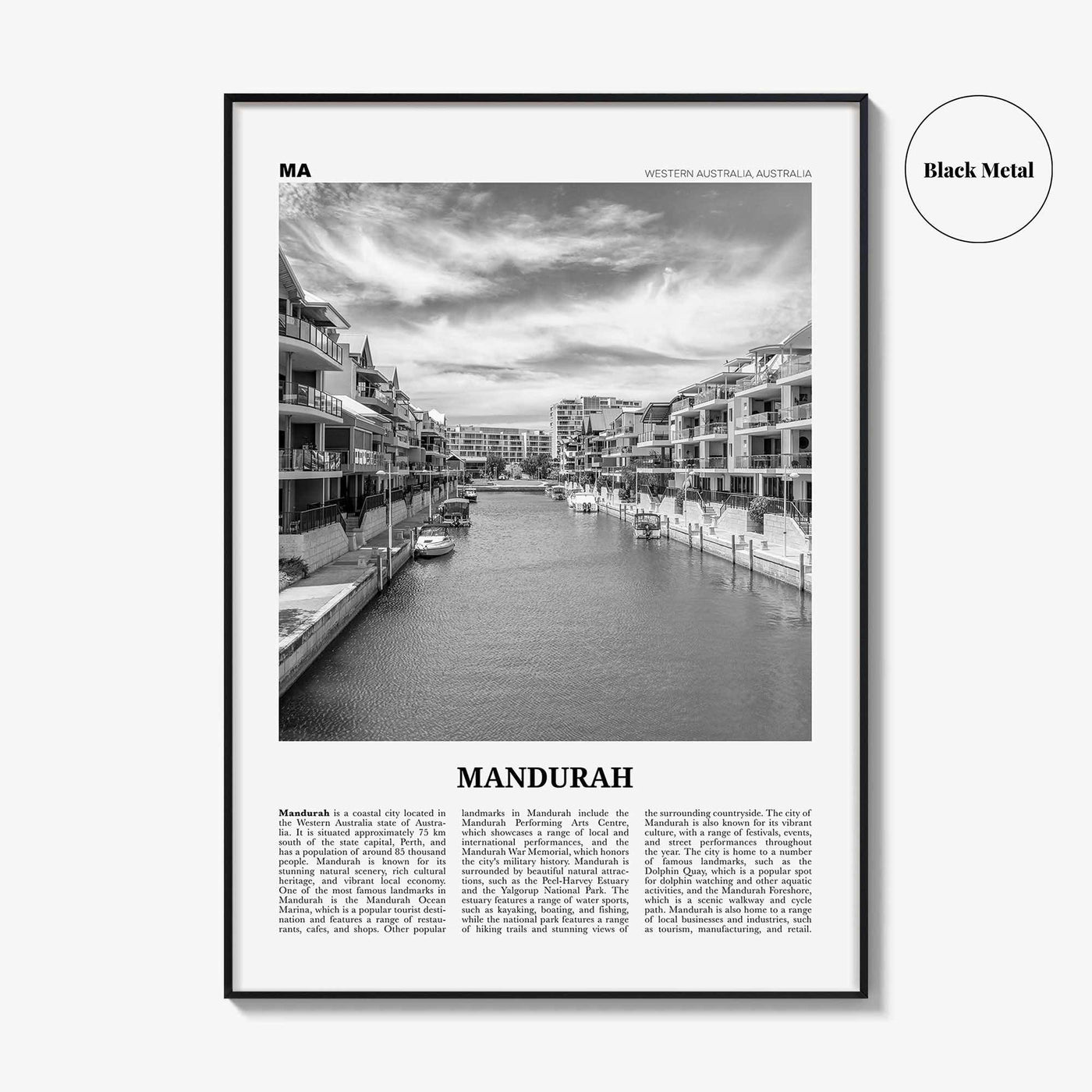 Mandurah Print Black and White, Mandurah Wall Art, Mandurah Poster, Mandurah Photo, Mandurah Wall Décor, Mandurah Map, Australia