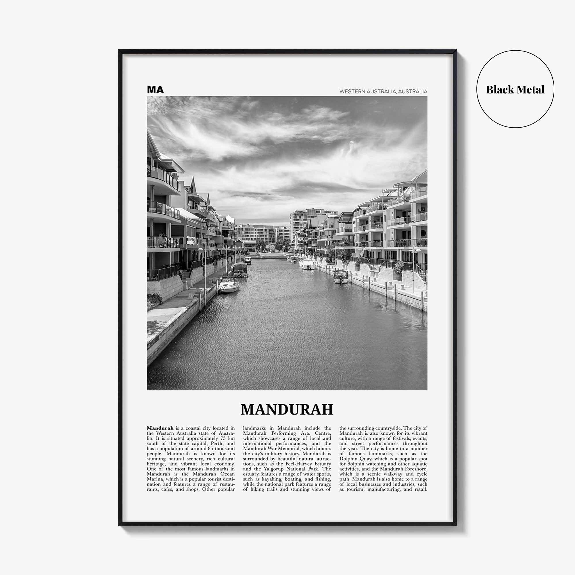 Mandurah Print Black and White, Mandurah Wall Art, Mandurah Poster, Mandurah Photo, Mandurah Wall Décor, Mandurah Map, Australia