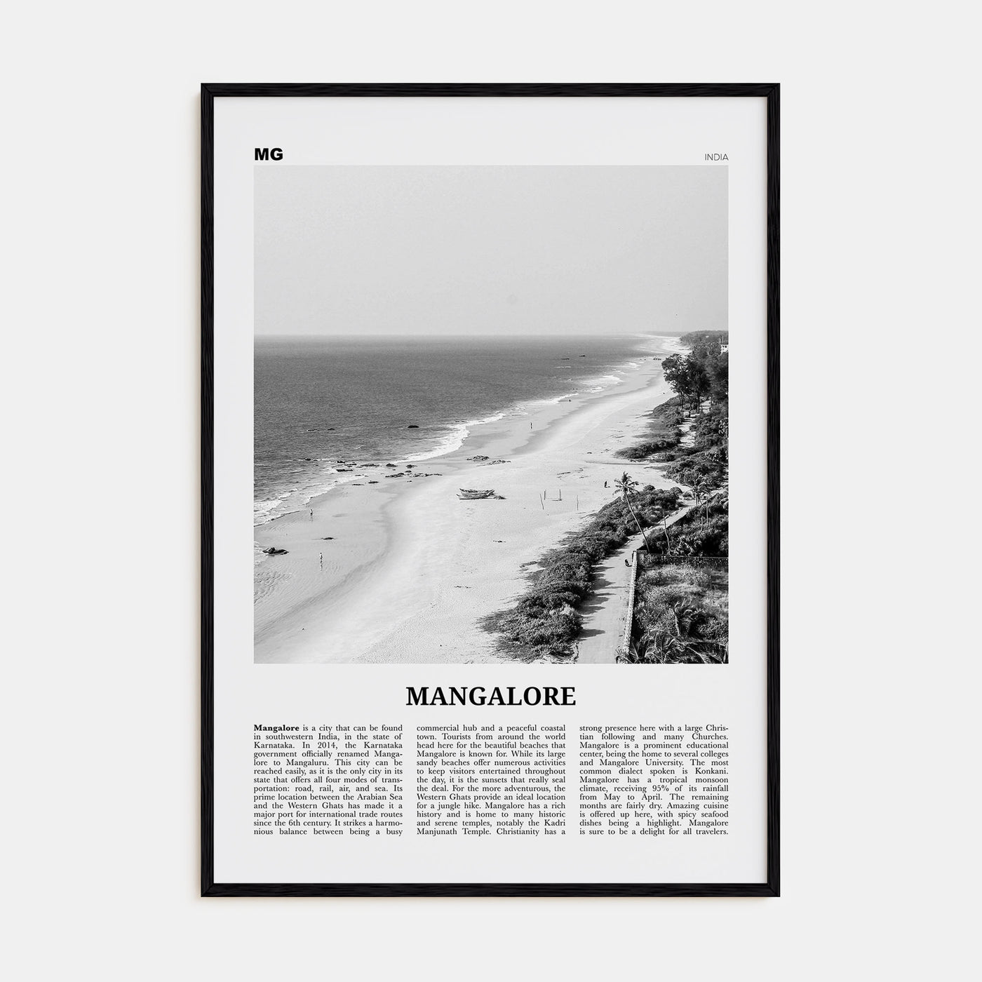 Mangalore Travel B&W Poster