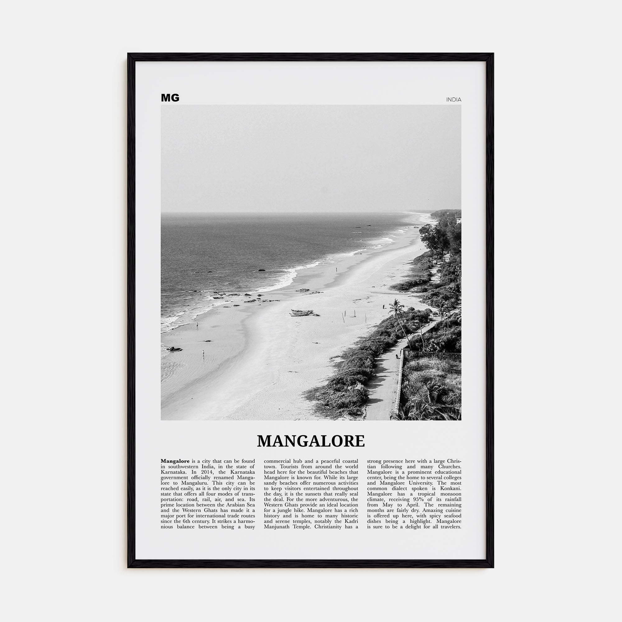 Mangalore Travel B&W Poster