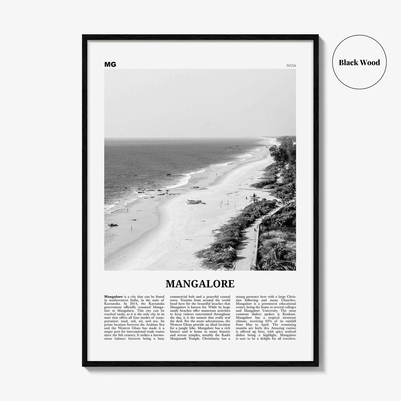 Mangalore Print Black and White, Mangalore Wall Art, Mangalore Poster, Mangalore Photo, Mangalore Wall Décor, India