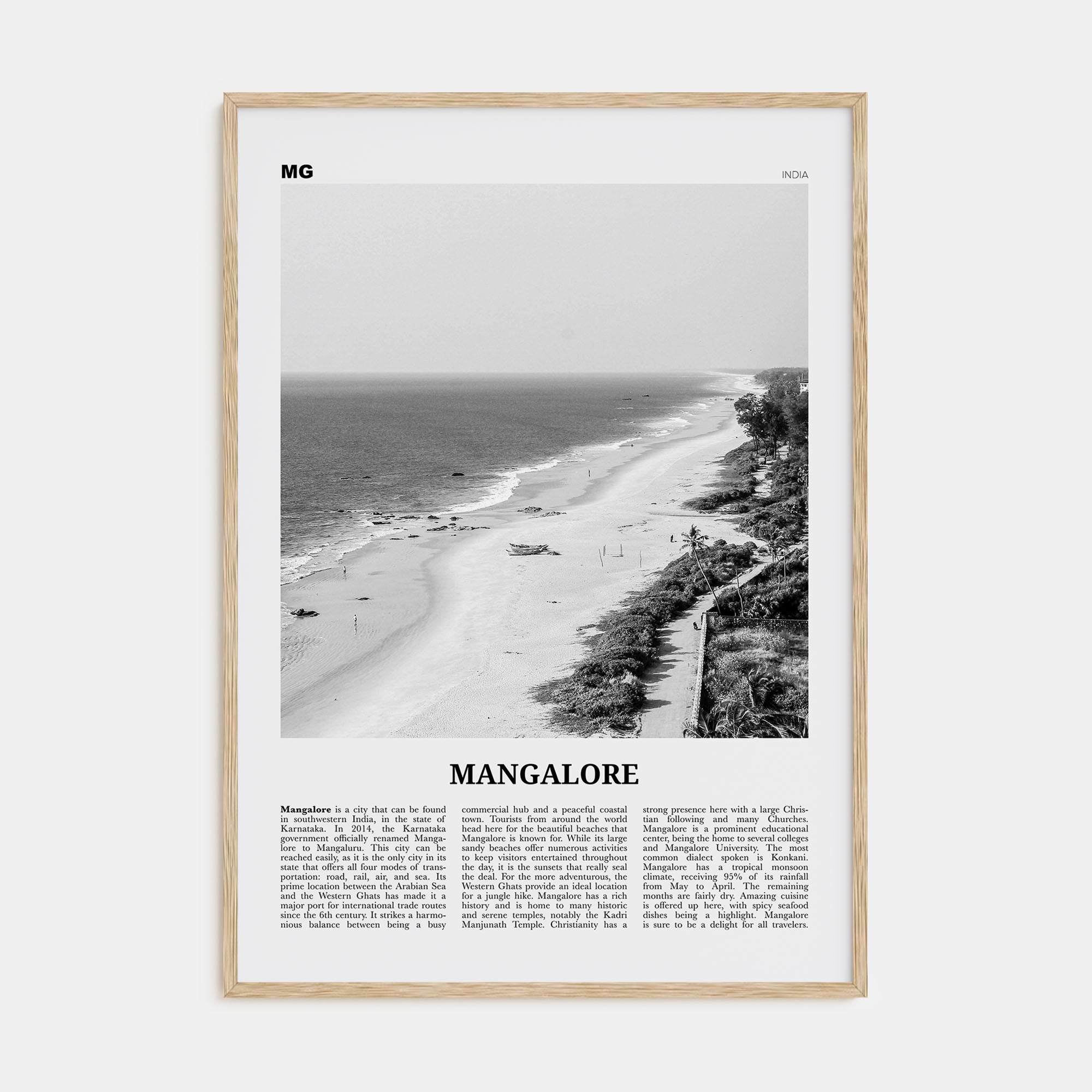 Mangalore Travel B&W Poster