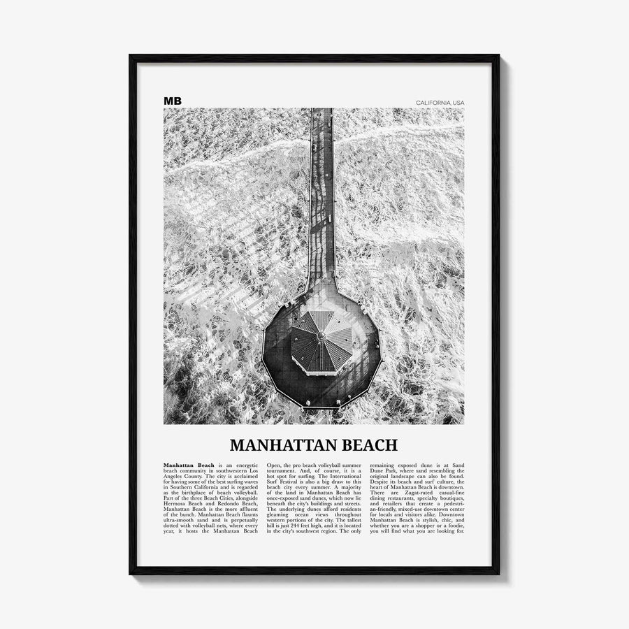 Manhattan Beach Print Black and White, Manhattan Beach Wall Art, Manhattan Beach Poster, Manhattan Beach Photo, California USA United States