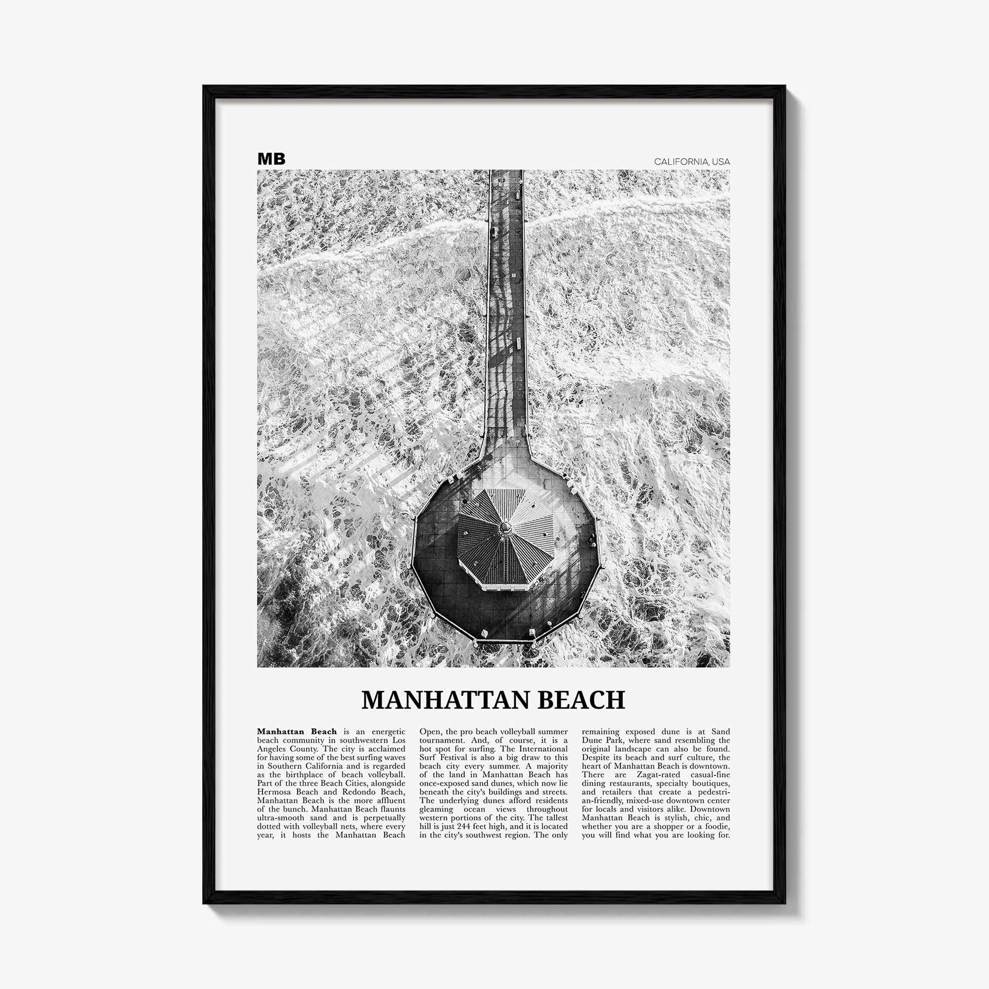 Manhattan Beach Print Black and White, Manhattan Beach Wall Art, Manhattan Beach Poster, Manhattan Beach Photo, California USA United States