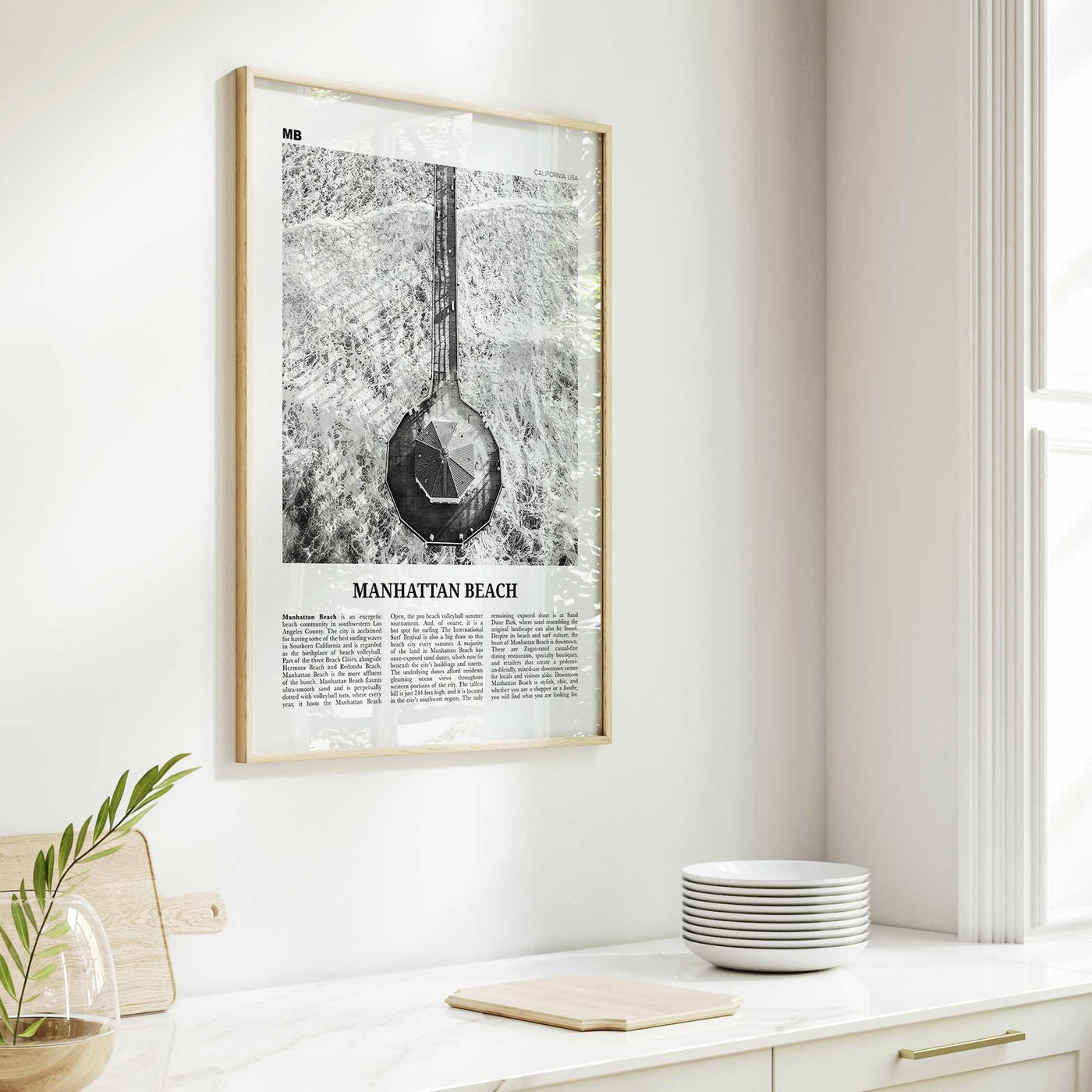 Manhattan Beach Print Black and White, Manhattan Beach Wall Art, Manhattan Beach Poster, Manhattan Beach Photo, California USA United States