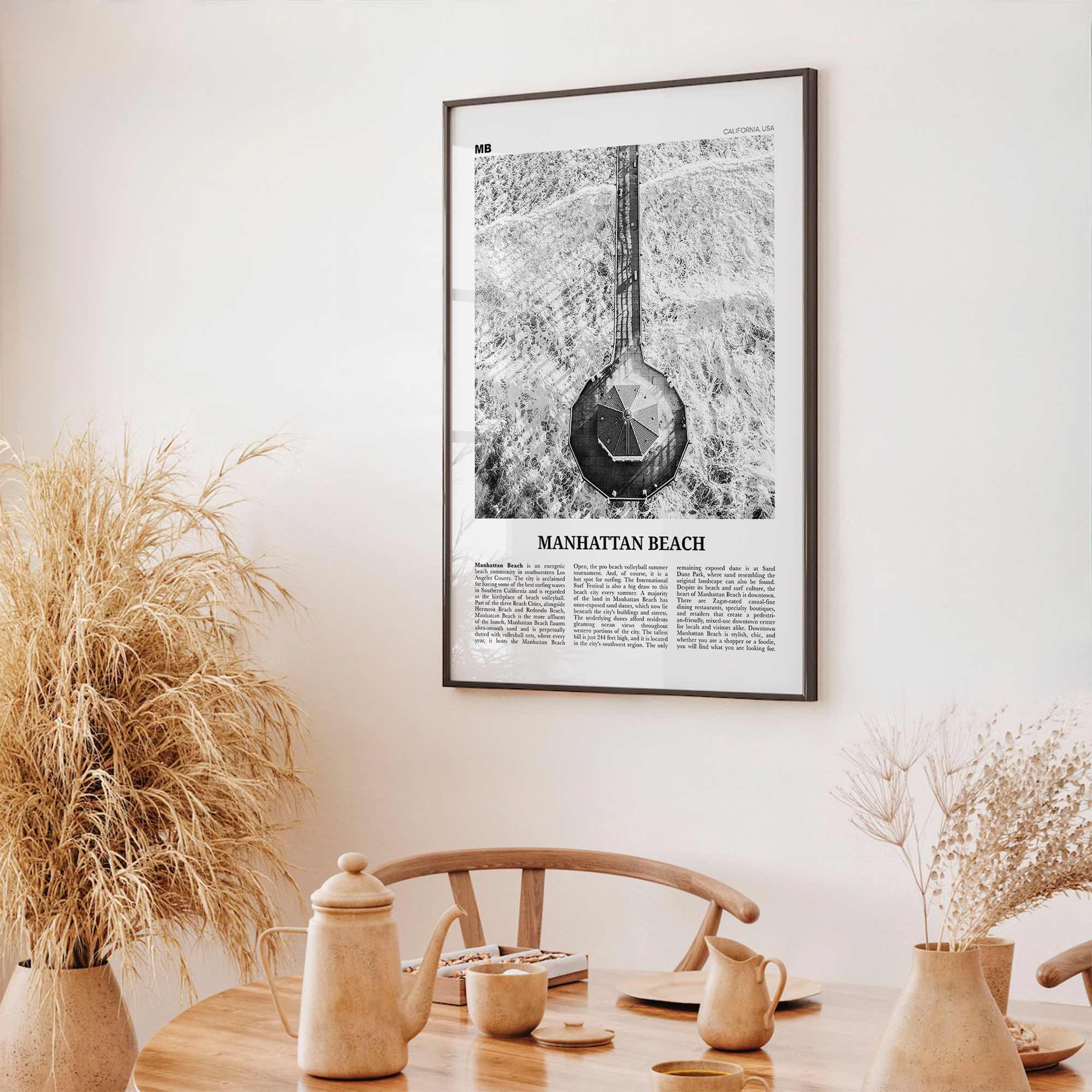 Manhattan Beach Print Black and White, Manhattan Beach Wall Art, Manhattan Beach Poster, Manhattan Beach Photo, California USA United States