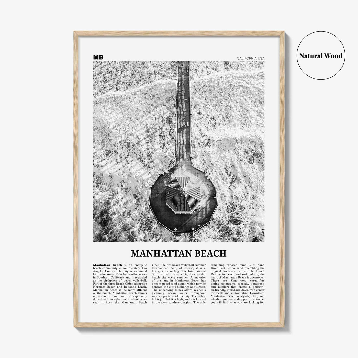 Manhattan Beach Print Black and White, Manhattan Beach Wall Art, Manhattan Beach Poster, Manhattan Beach Photo, California USA United States