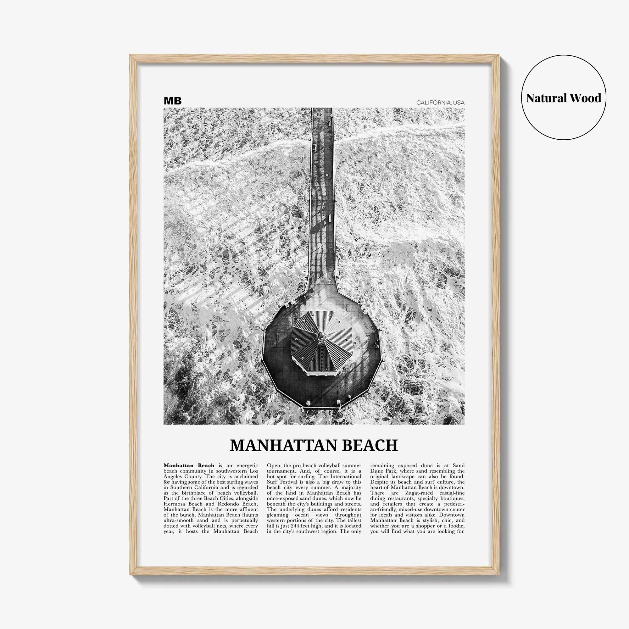 Manhattan Beach Print Black and White, Manhattan Beach Wall Art, Manhattan Beach Poster, Manhattan Beach Photo, California USA United States