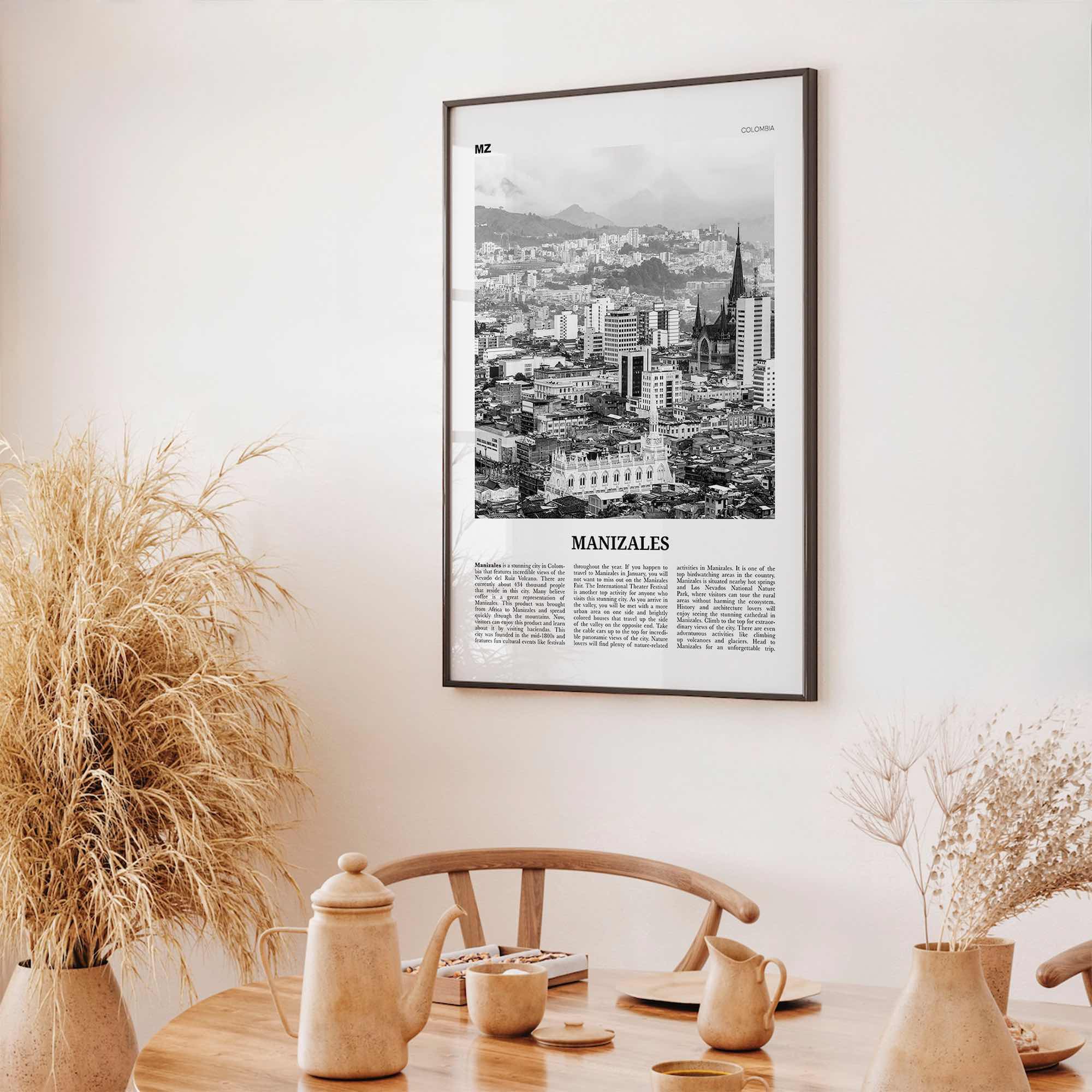 Manizales Print Black and White, Manizales Wall Art, Manizales Poster, Manizales Photo, Manizales Wall Décor, Manizales Map, Colombia