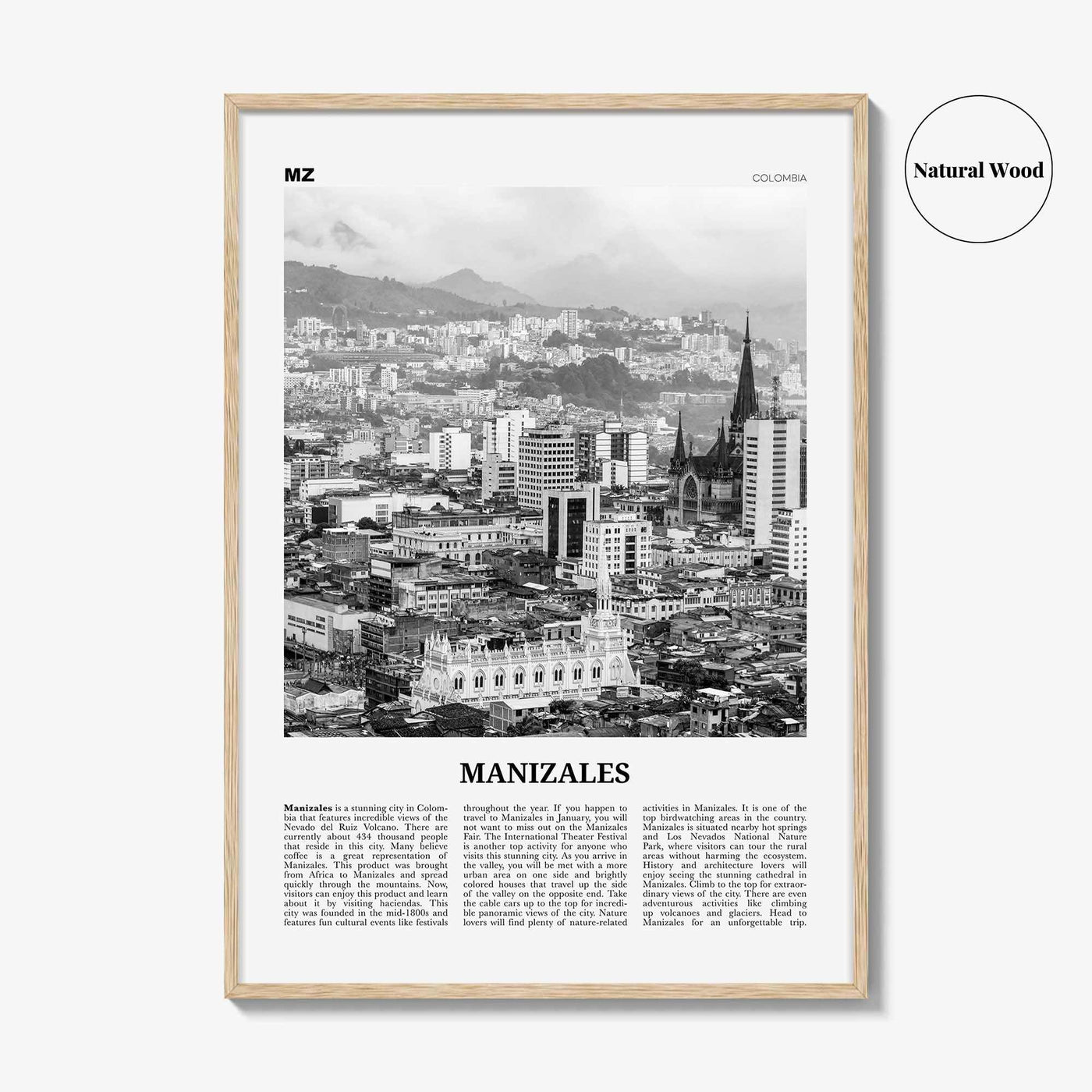 Manizales Print Black and White, Manizales Wall Art, Manizales Poster, Manizales Photo, Manizales Wall Décor, Manizales Map, Colombia