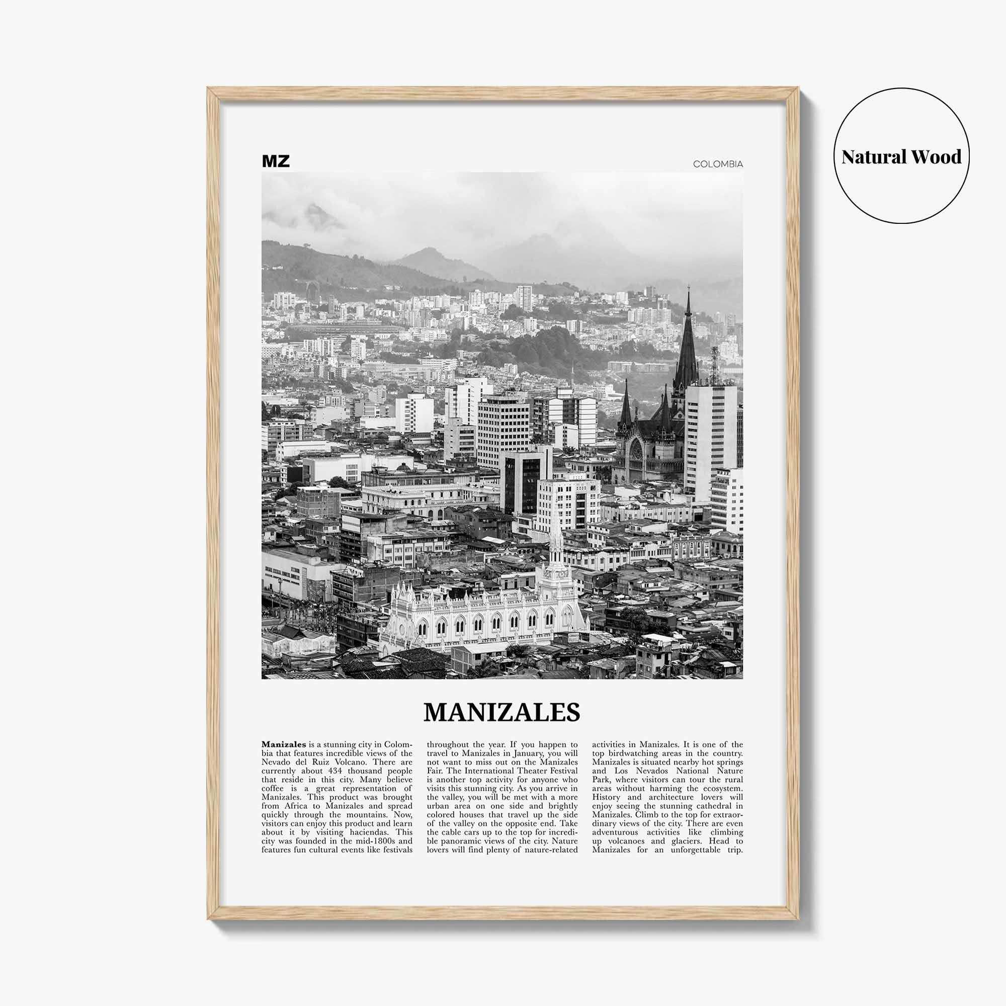 Manizales Print Black and White, Manizales Wall Art, Manizales Poster, Manizales Photo, Manizales Wall Décor, Manizales Map, Colombia