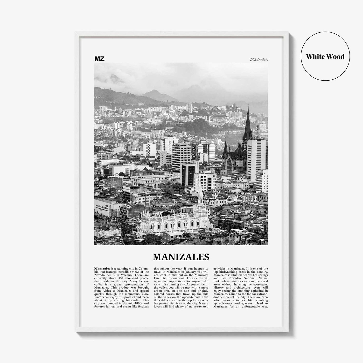 Manizales Print Black and White, Manizales Wall Art, Manizales Poster, Manizales Photo, Manizales Wall Décor, Manizales Map, Colombia