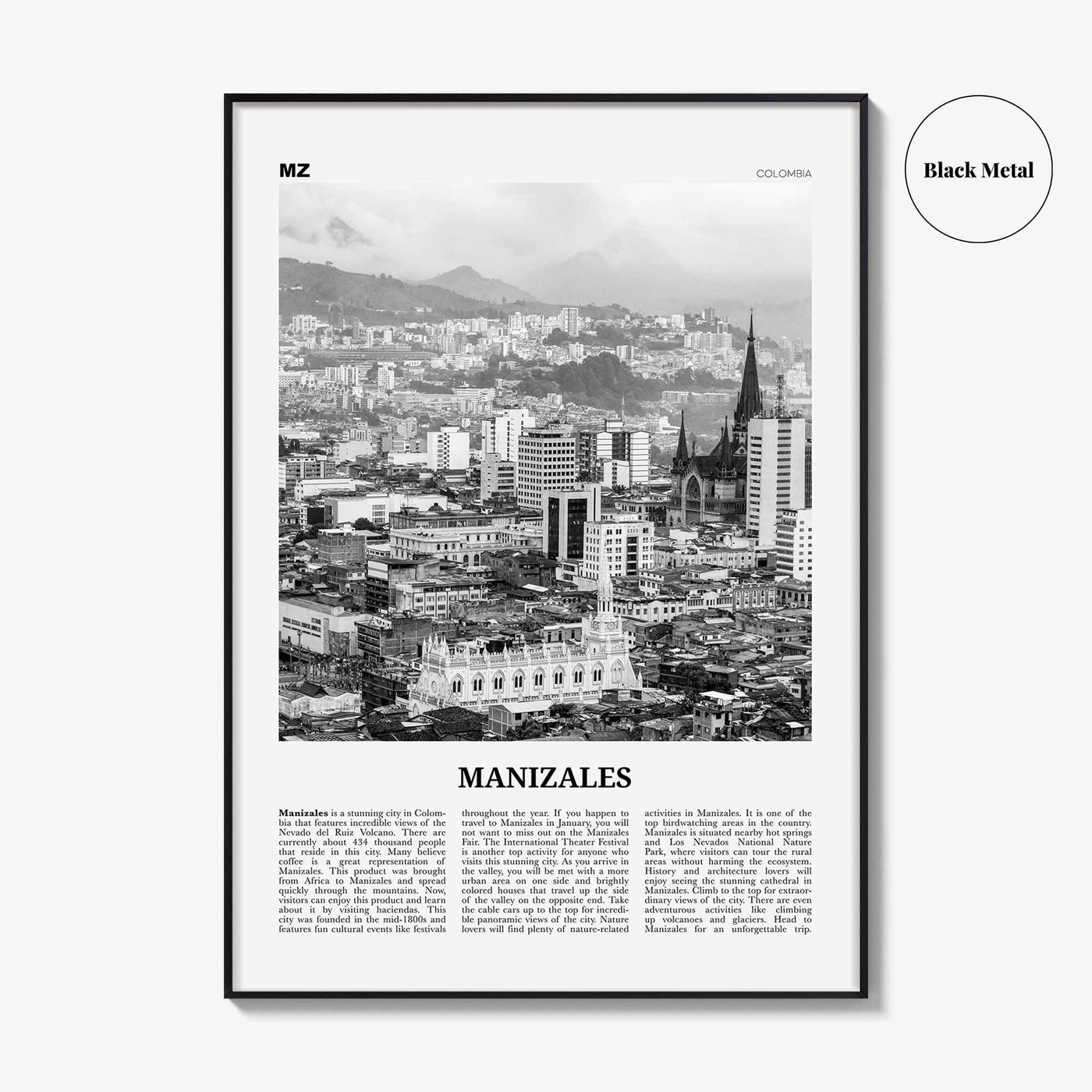 Manizales Print Black and White, Manizales Wall Art, Manizales Poster, Manizales Photo, Manizales Wall Décor, Manizales Map, Colombia