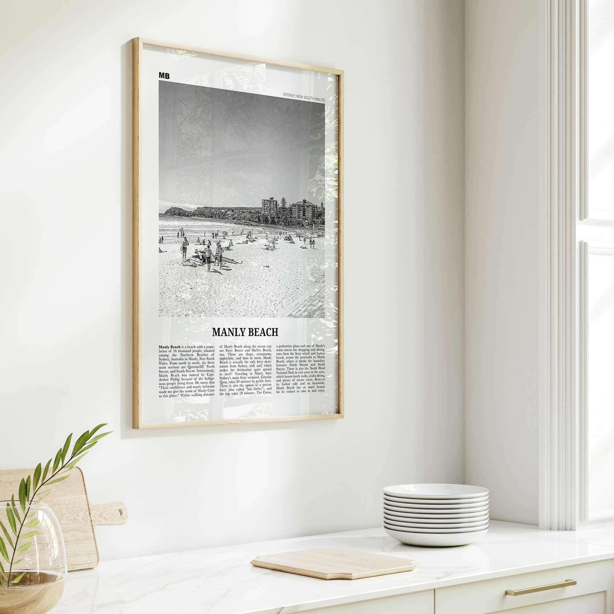 Manly Beach Print Black and White, Manly Beach Wall Art, Manly Beach Poster, Manly Beach Photo, Sydney, New South Wales, Australia