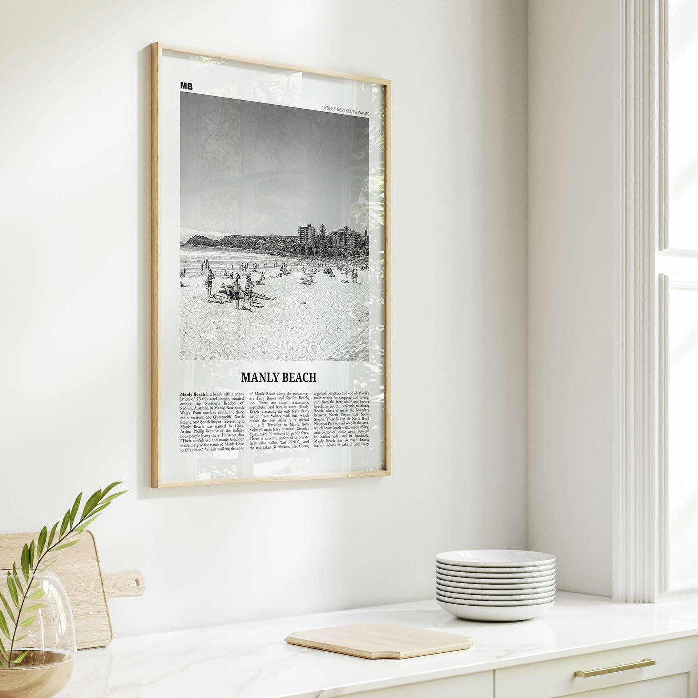 Manly Beach Print Black and White, Manly Beach Wall Art, Manly Beach Poster, Manly Beach Photo, Sydney, New South Wales, Australia